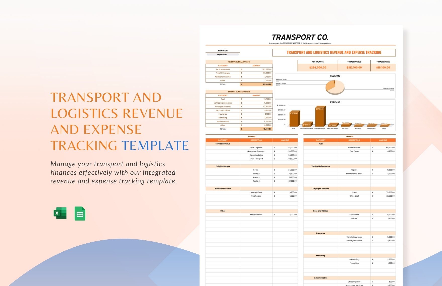 Free Transport and Logistics Revenue and Expense Tracking Template in Excel, Google Sheets