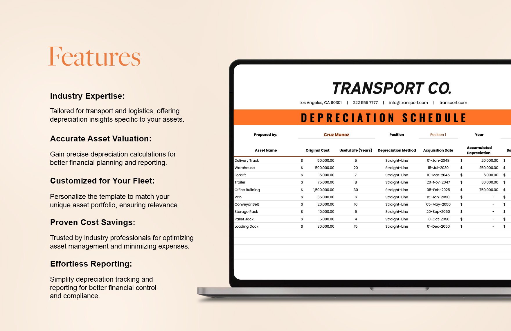 Transport and Logistics Depreciation Schedule Template