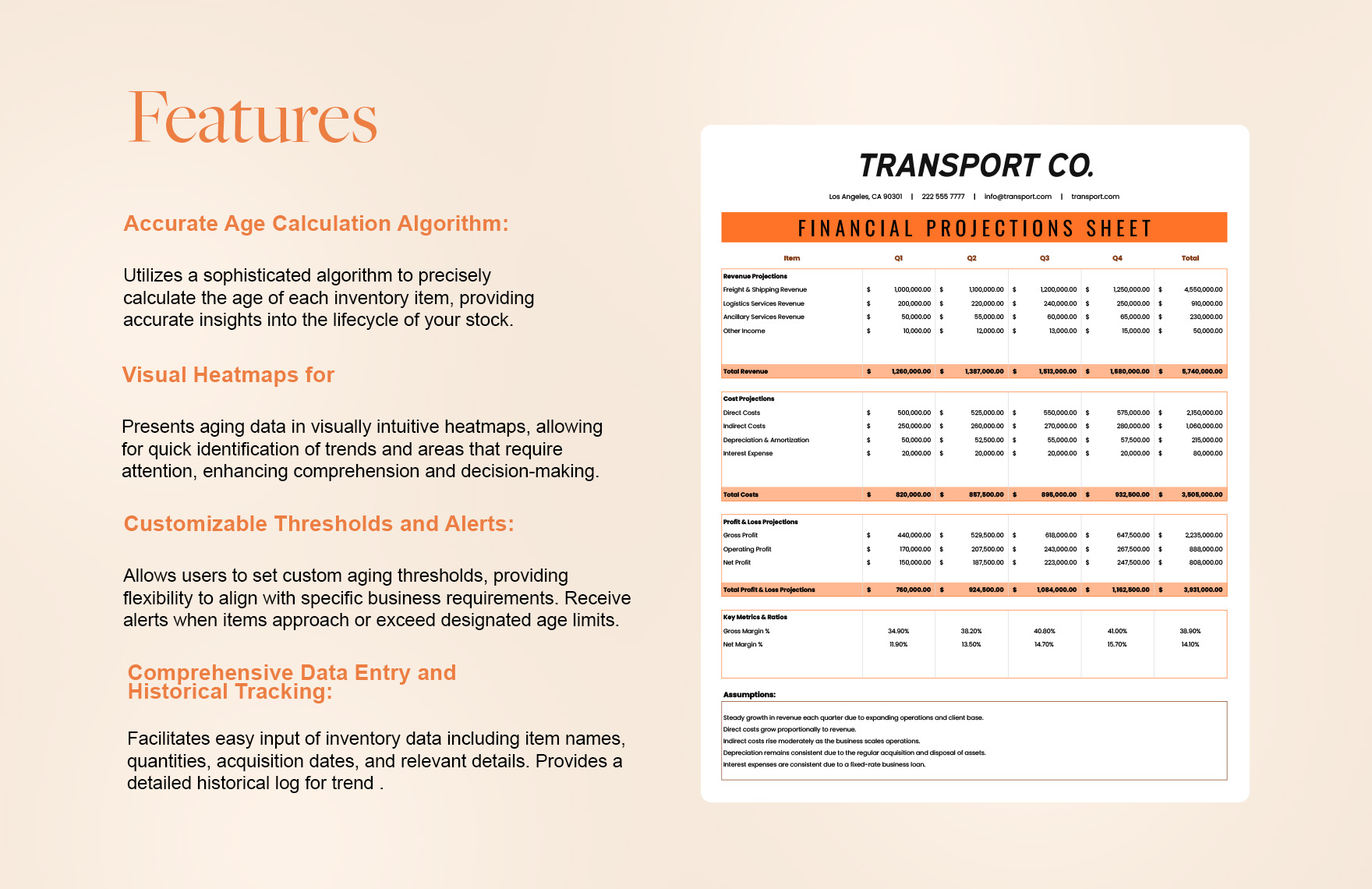 Transport and Logistics Financial Projections Spreadsheet Template