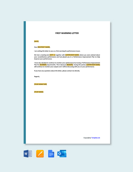 Free First And Final Warning Letter Template - Google Docs, Word ...