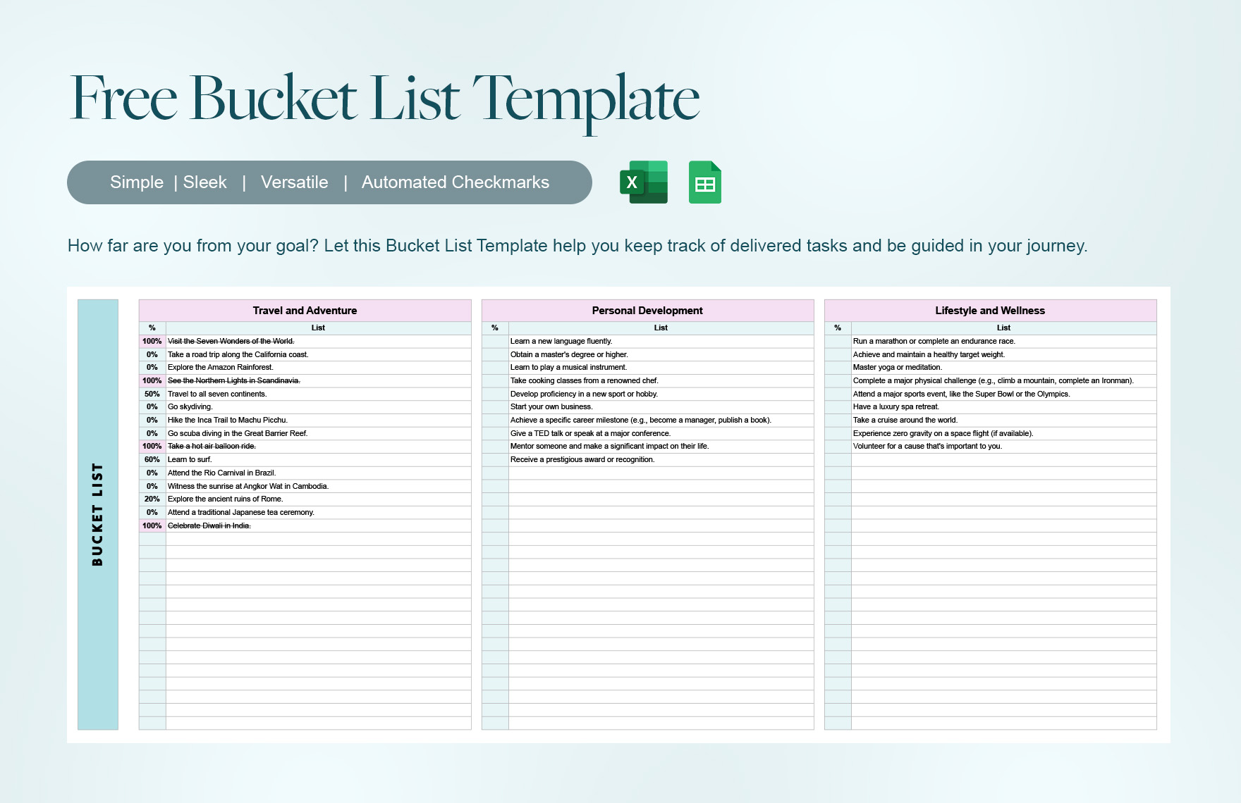 Free Bucket List Template Download in Excel, Google Sheets