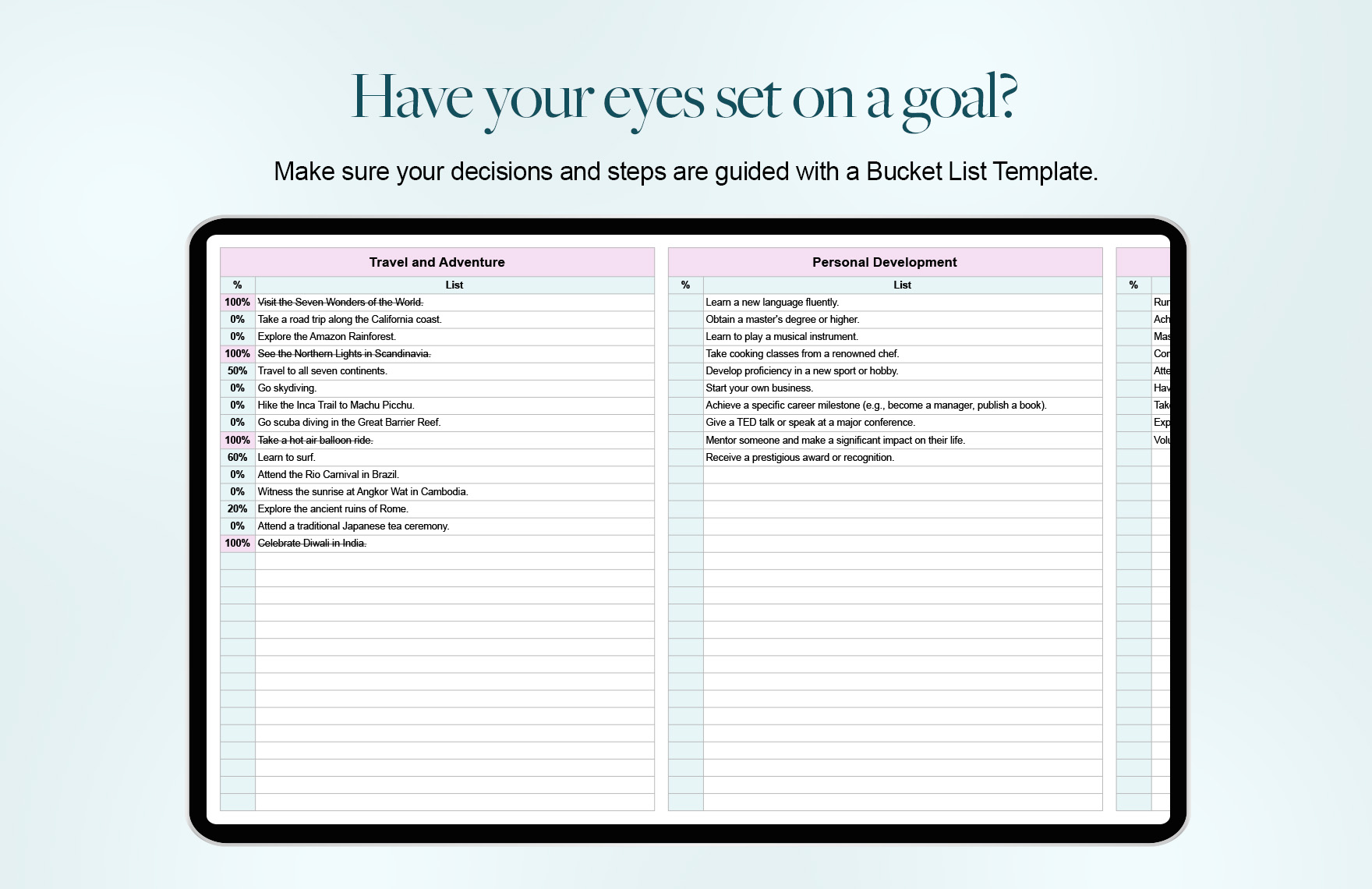 Free Bucket List Template Download in Excel, Google Sheets