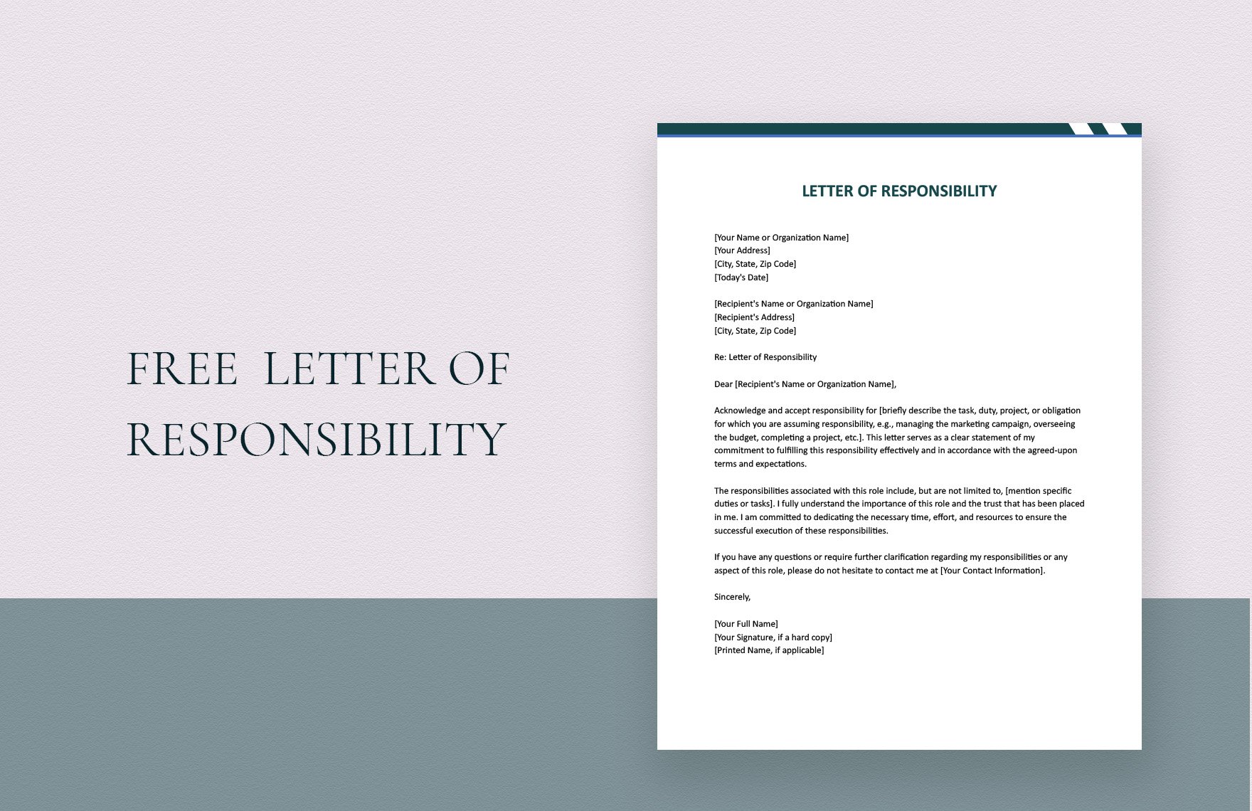 Free Letter Of Responsibility