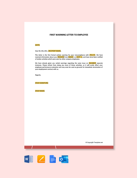 Free First Warning Letter to Employee Template - Google Docs, Word ...