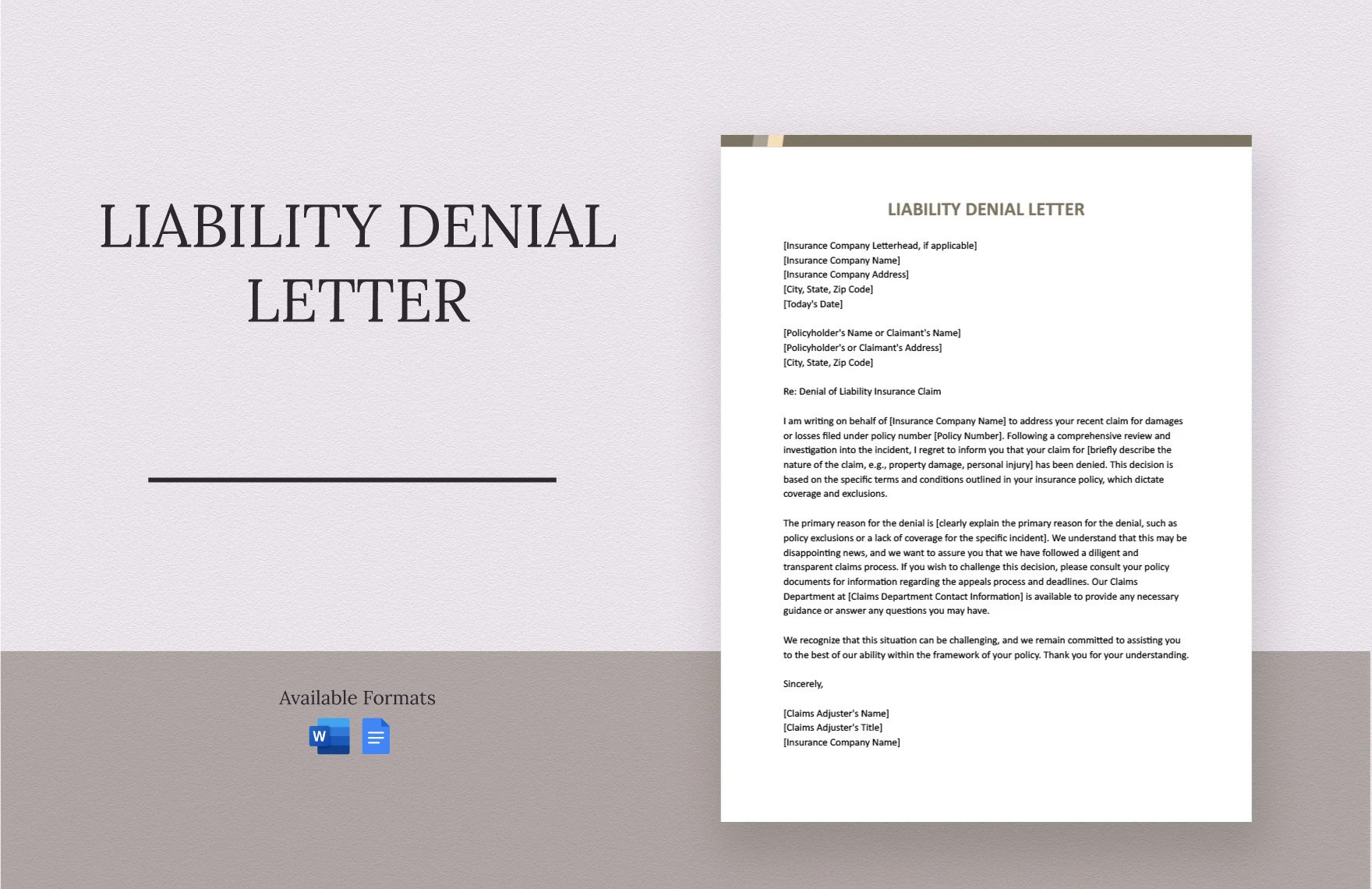 Liability Denial Letter in Word, Google Docs