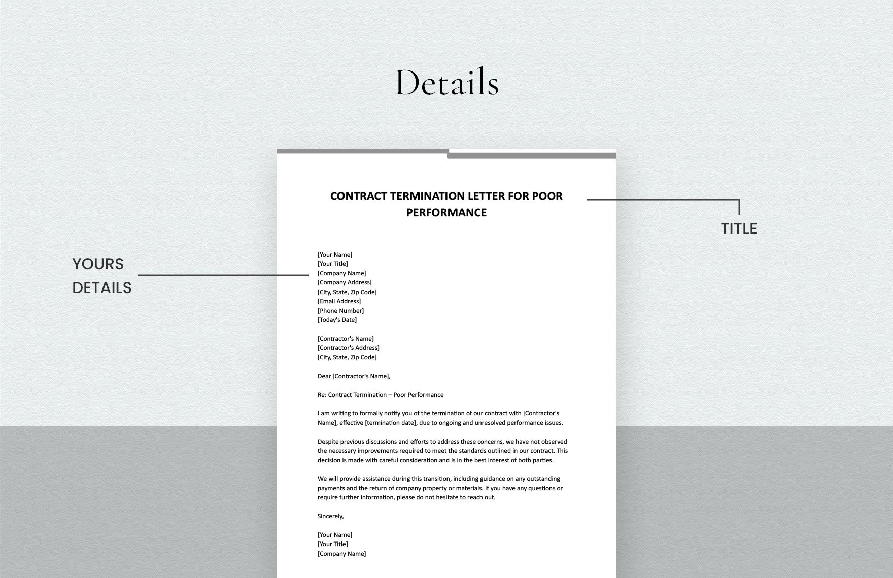 Contract Termination Letter For Poor Performance