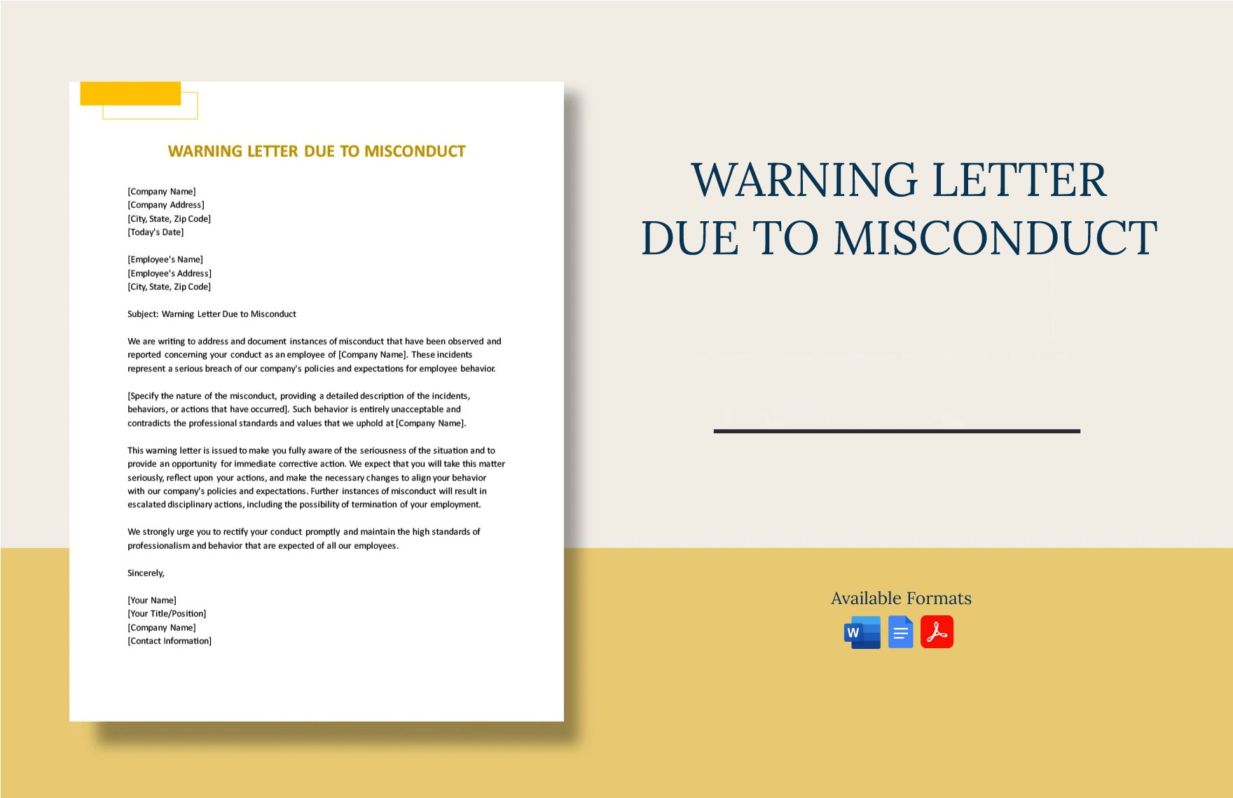 Warning Letter Due To Misconduct in Word, Google Docs, PDF