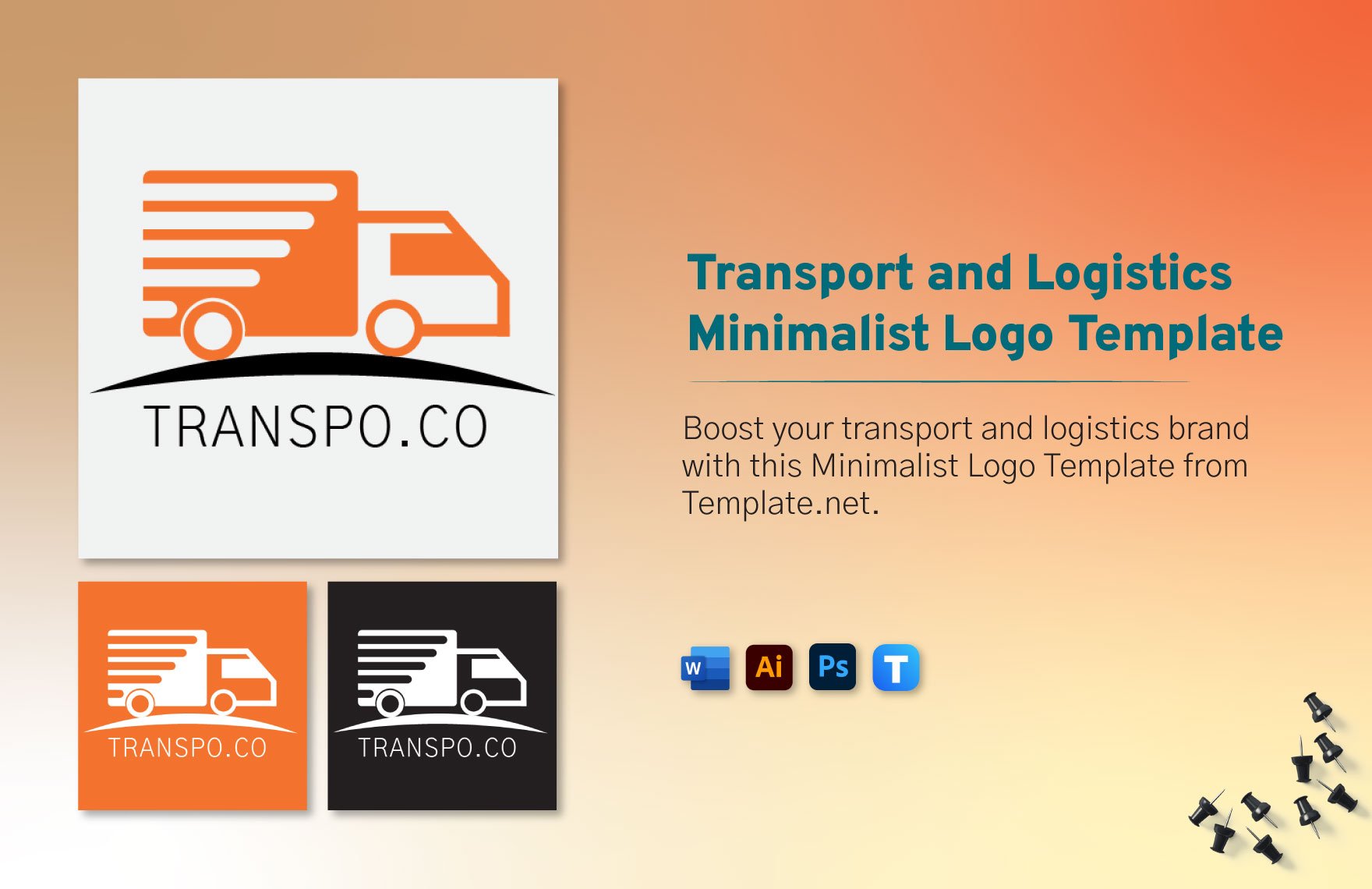 Transport and Logistics Minimalist Logo Template in Word, Illustrator, PSD