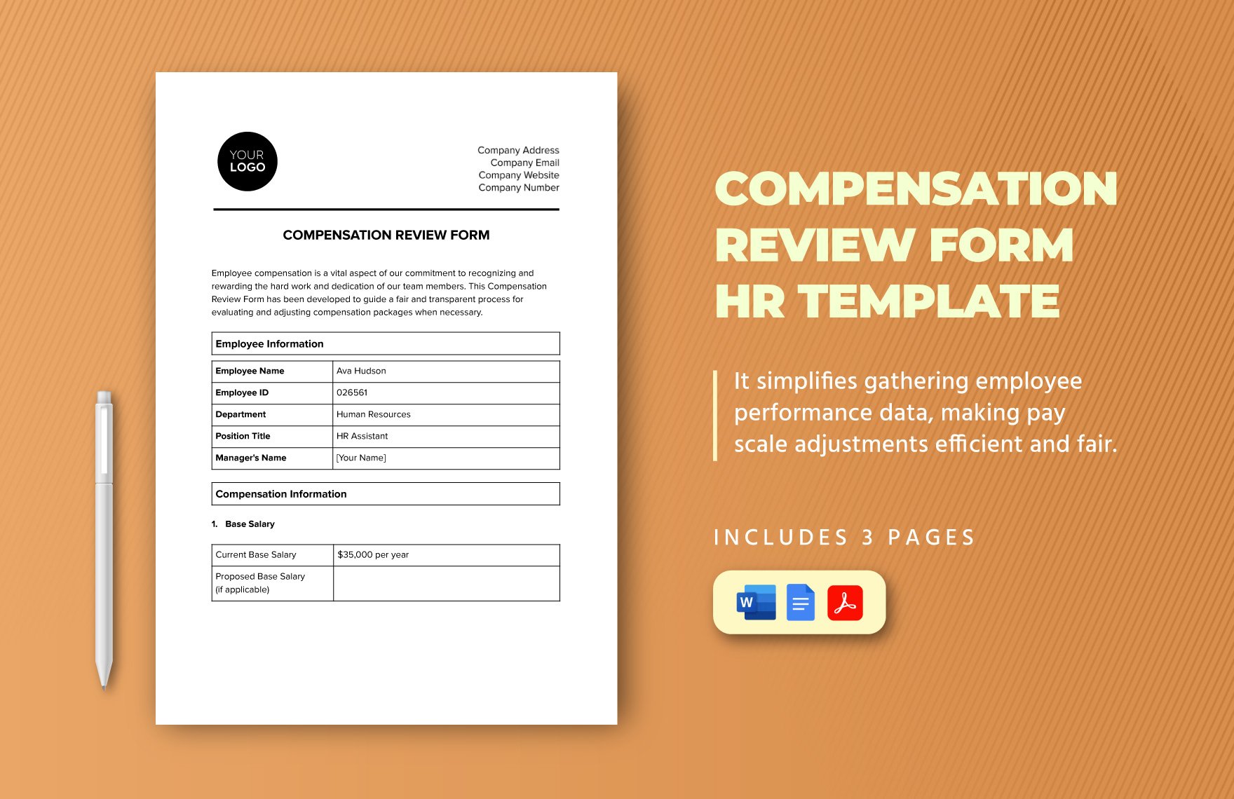 Compensation Review Form HR Template