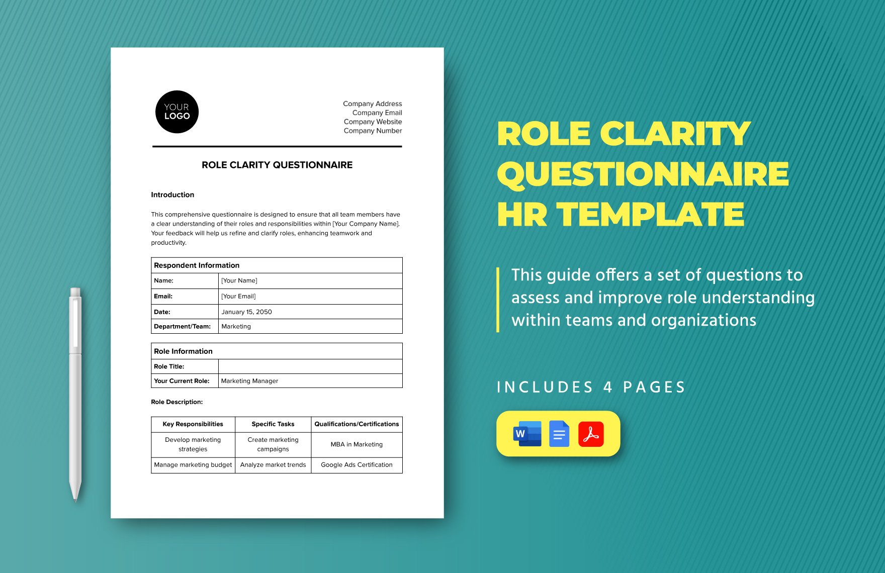 Role Clarity Questionnaire HR Template in Word, Google Docs, PDF