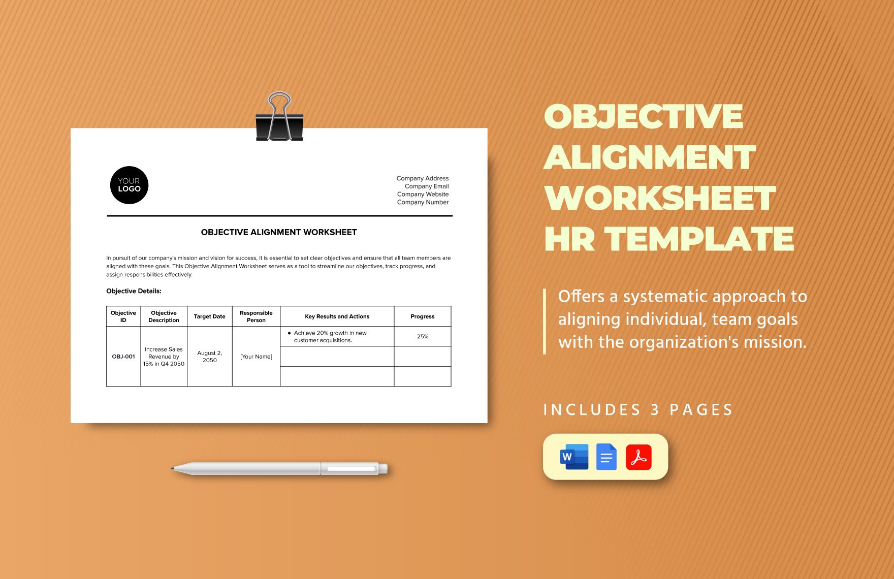 Objective Alignment Worksheet HR Template