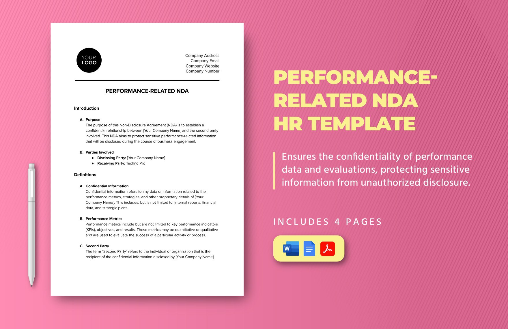 Performance-related NDA HR Template in Word, Google Docs, PDF