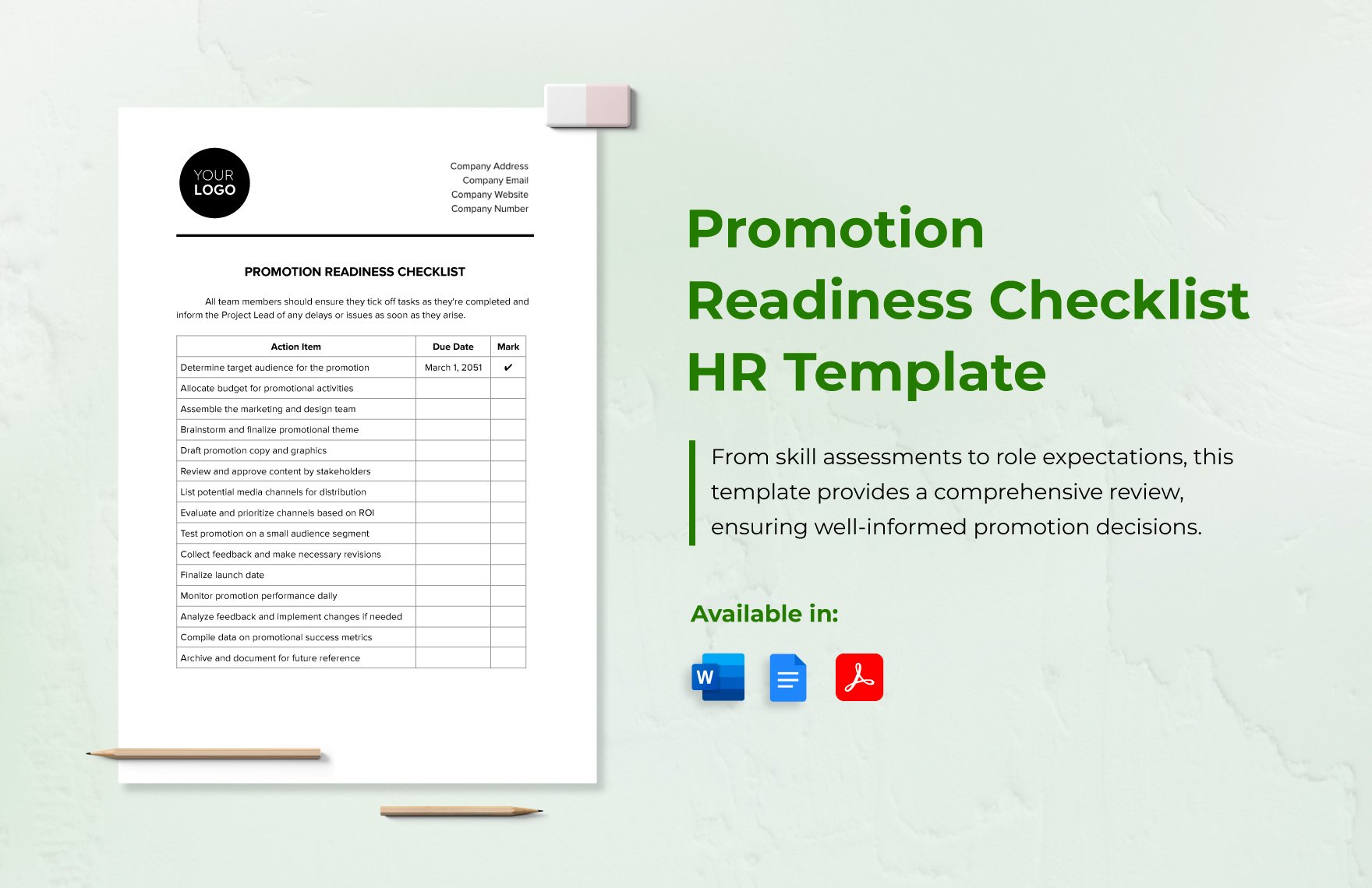 Promotion Readiness Checklist HR Template in Word, Google Docs, PDF