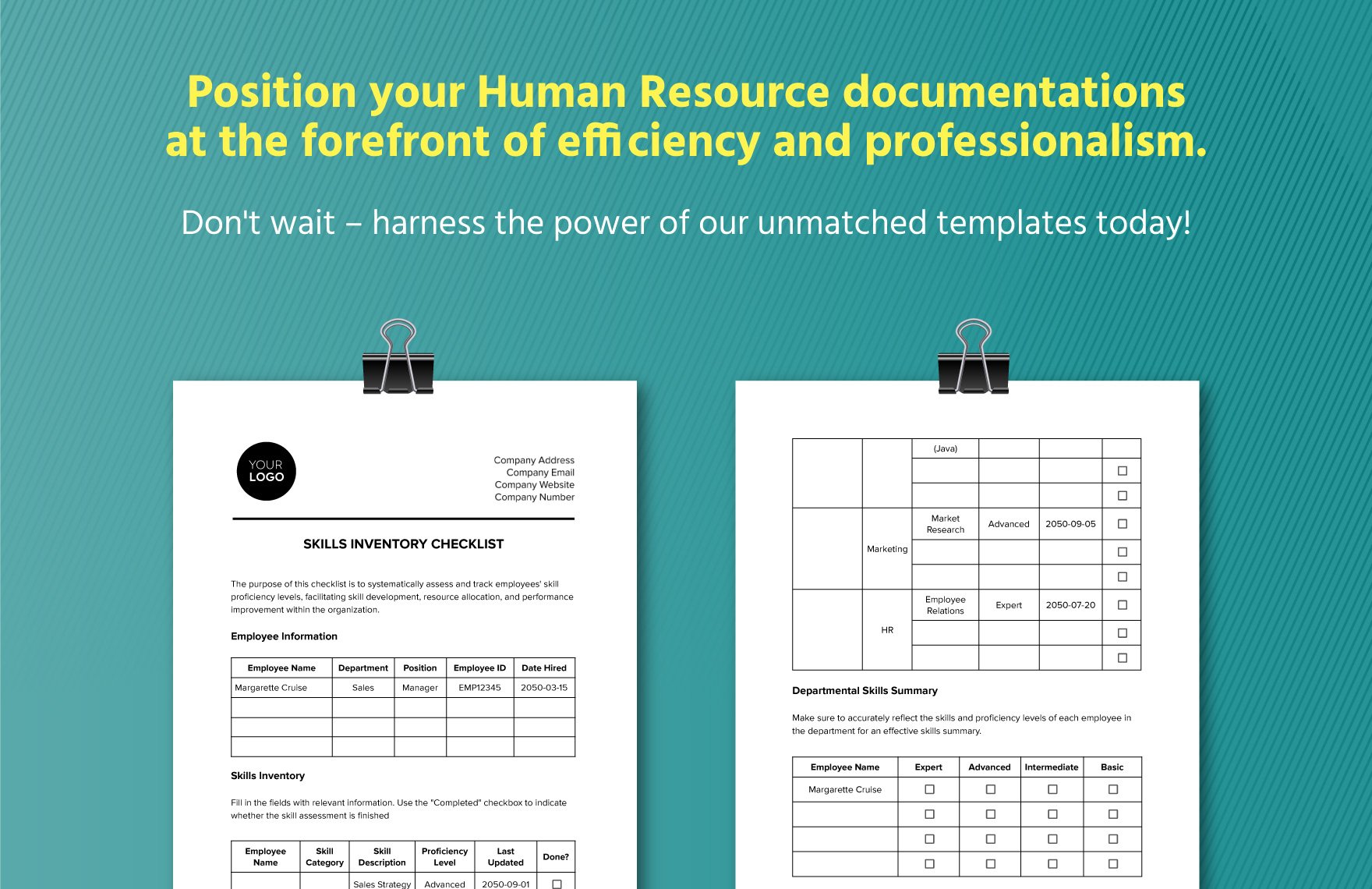 Skills Inventory Checklist HR Template