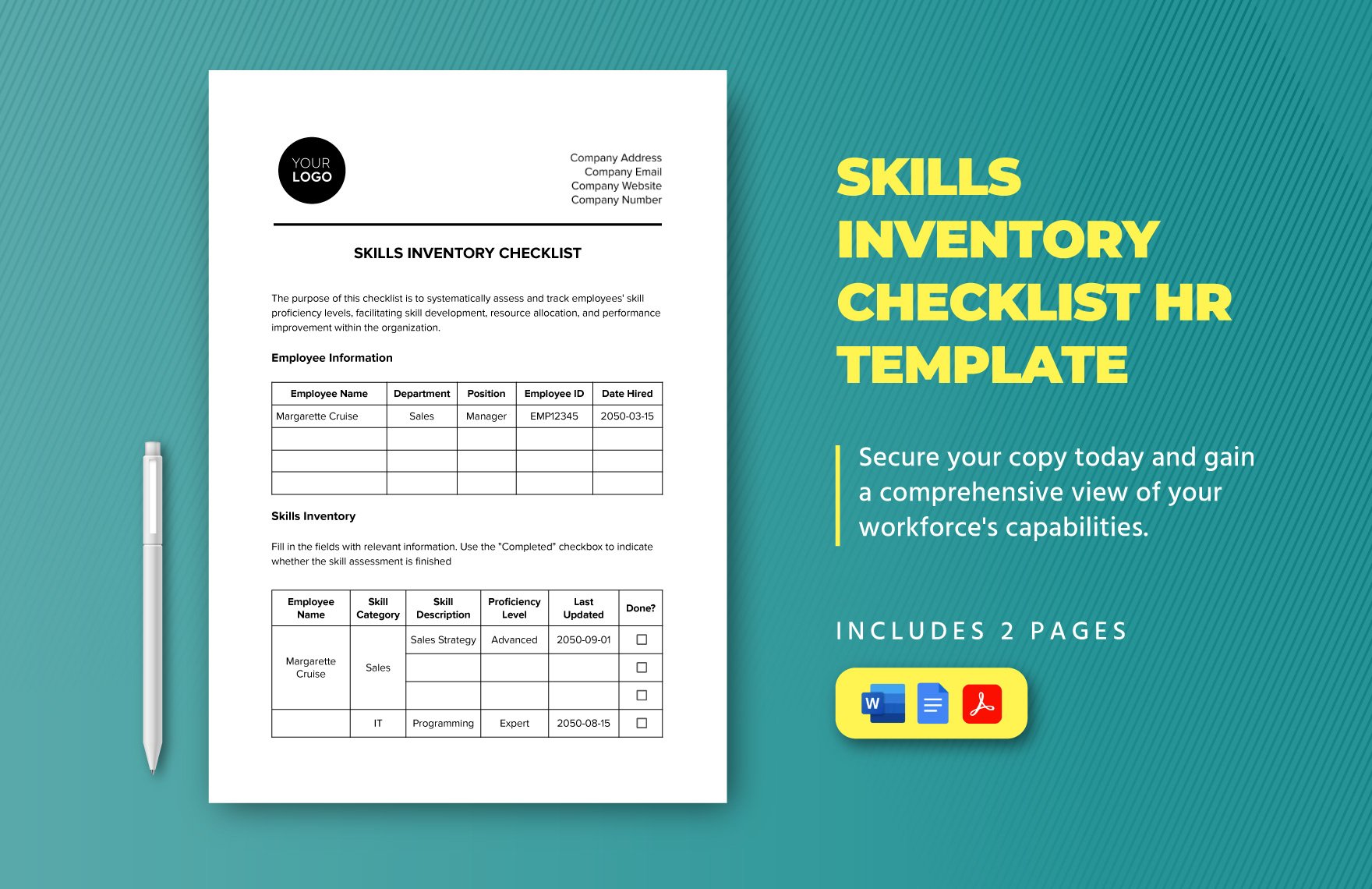 Skills Inventory Checklist HR Template in Word, Google Docs, PDF