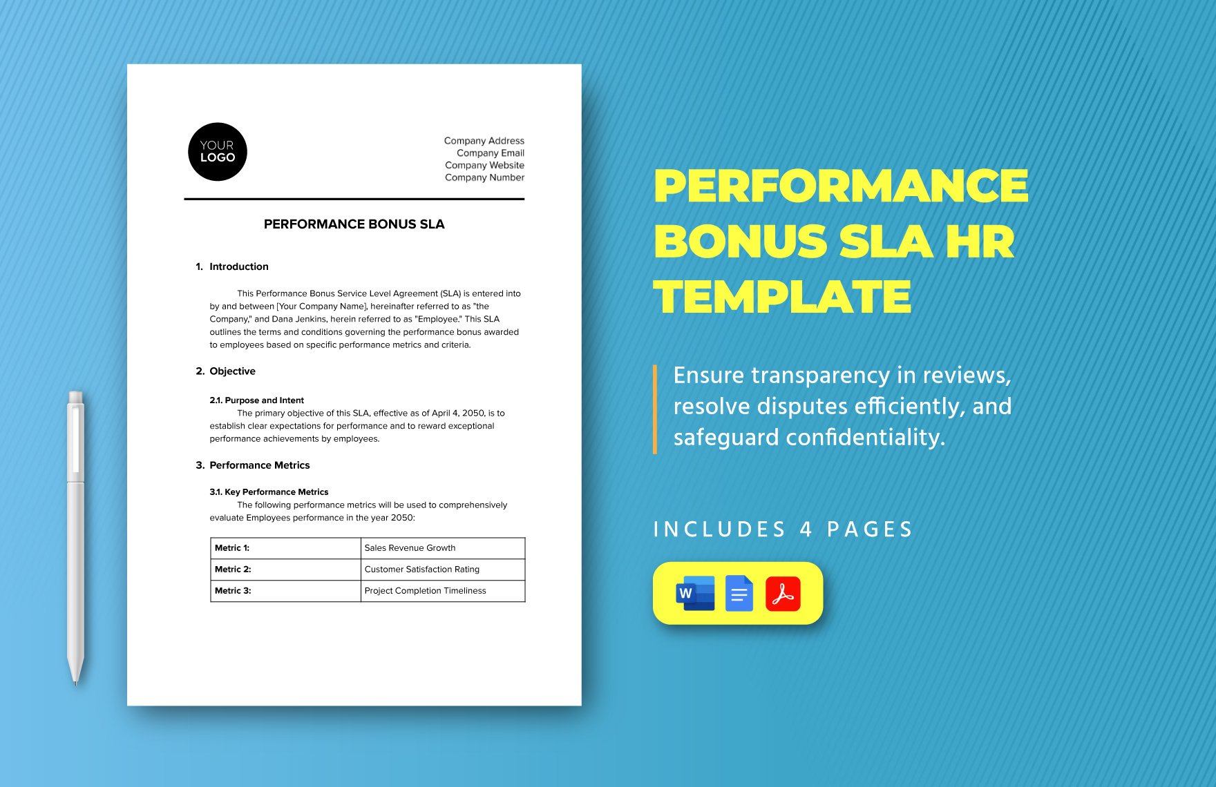 Performance Bonus SLA HR Template in Word, Google Docs, PDF