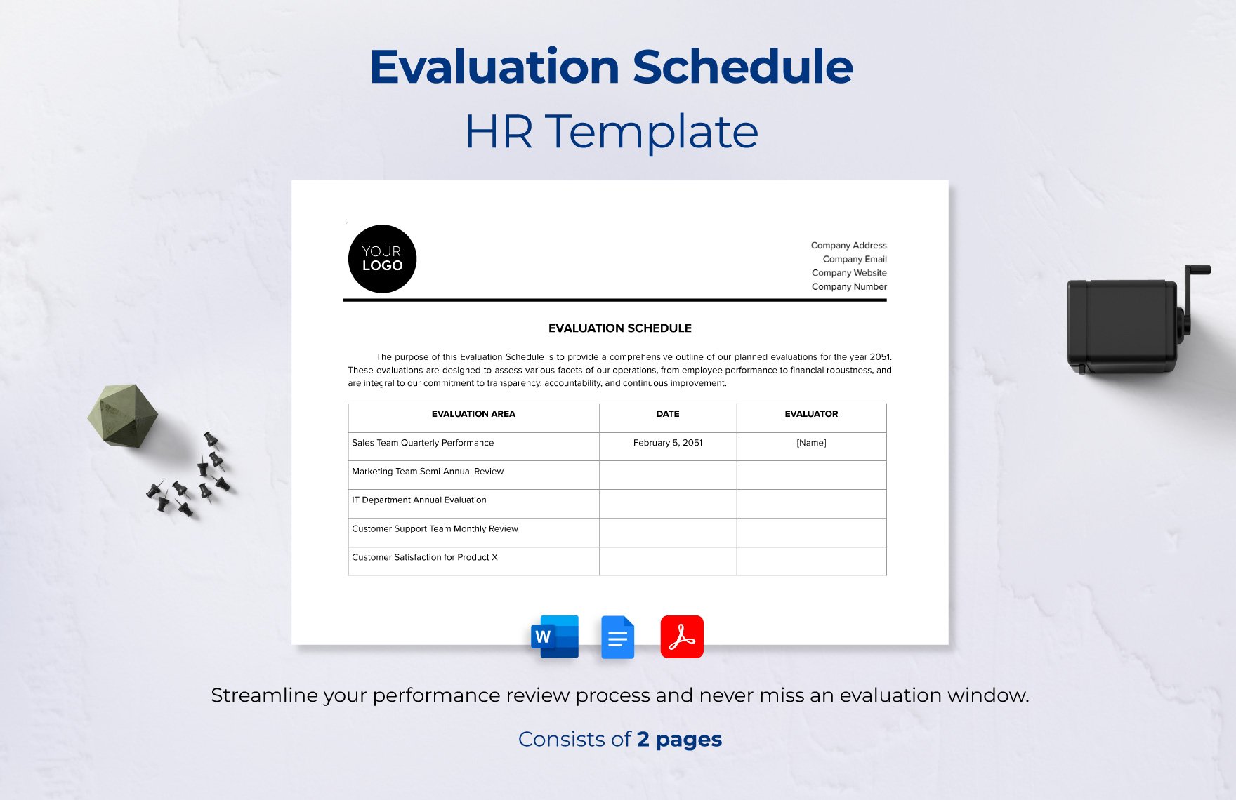 Evaluation Schedule HR Template in Word, Google Docs, PDF