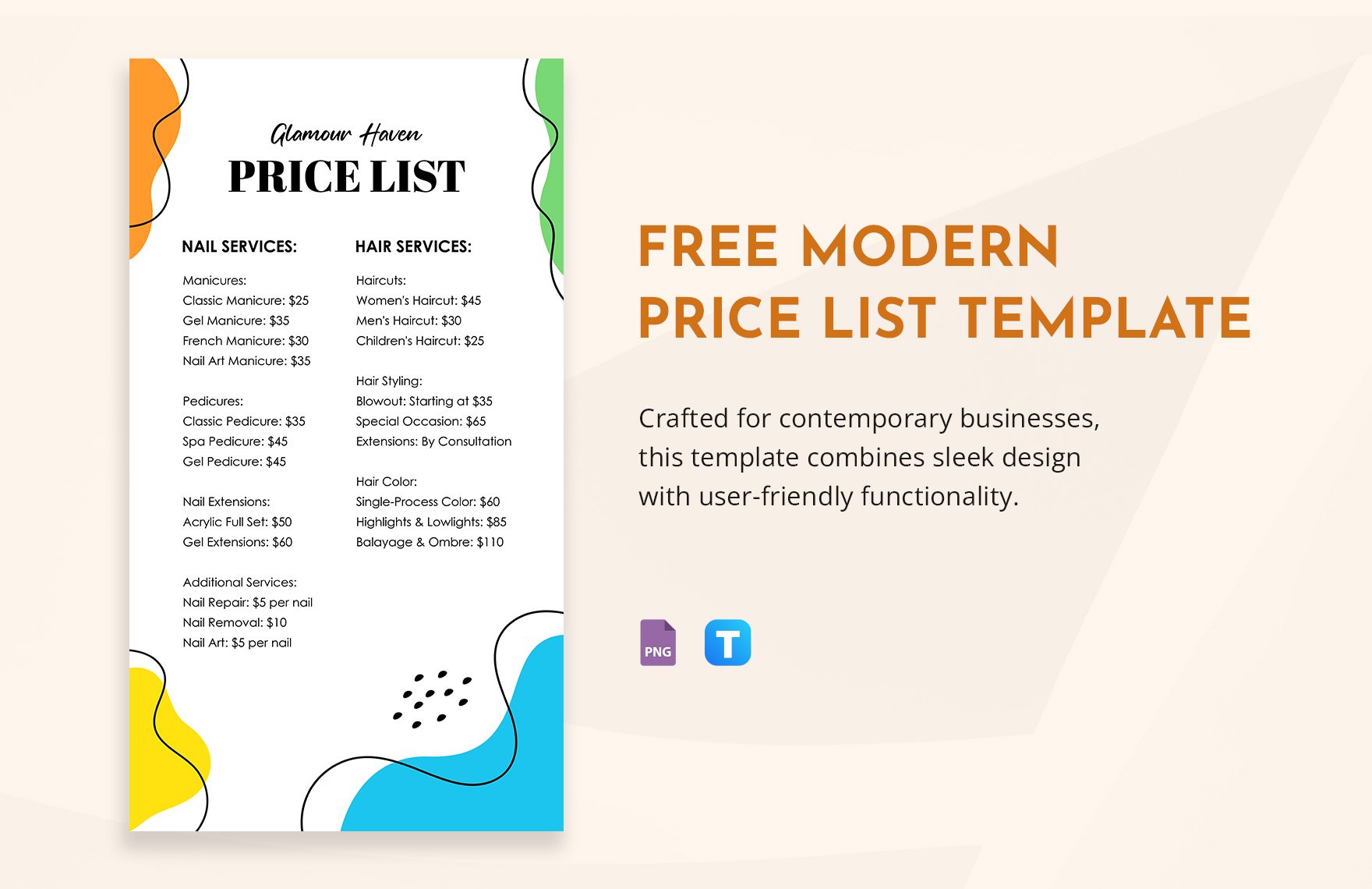 Free Modern Pricelist Template in PNG