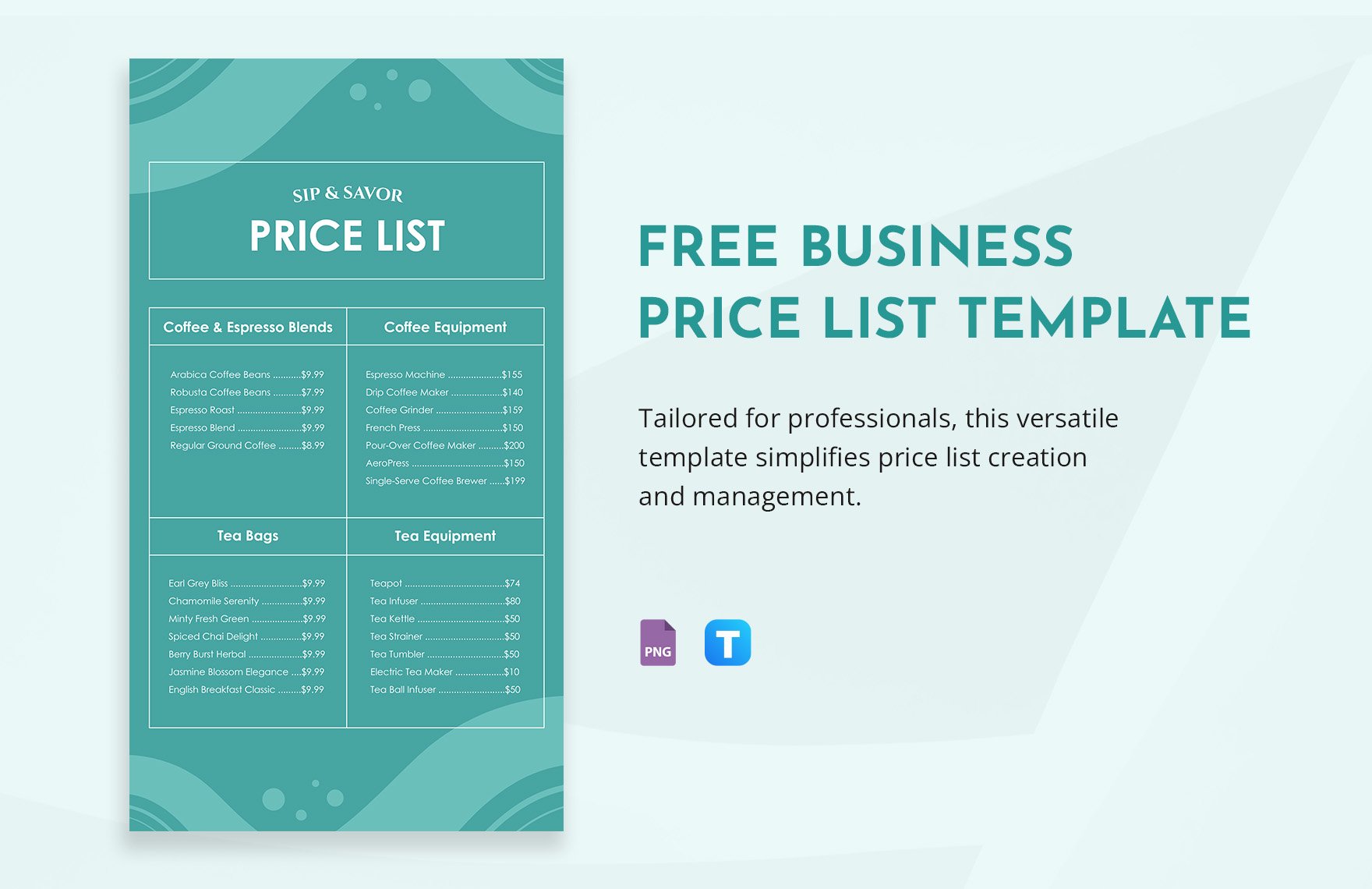 Free Business Pricelist Template in PNG