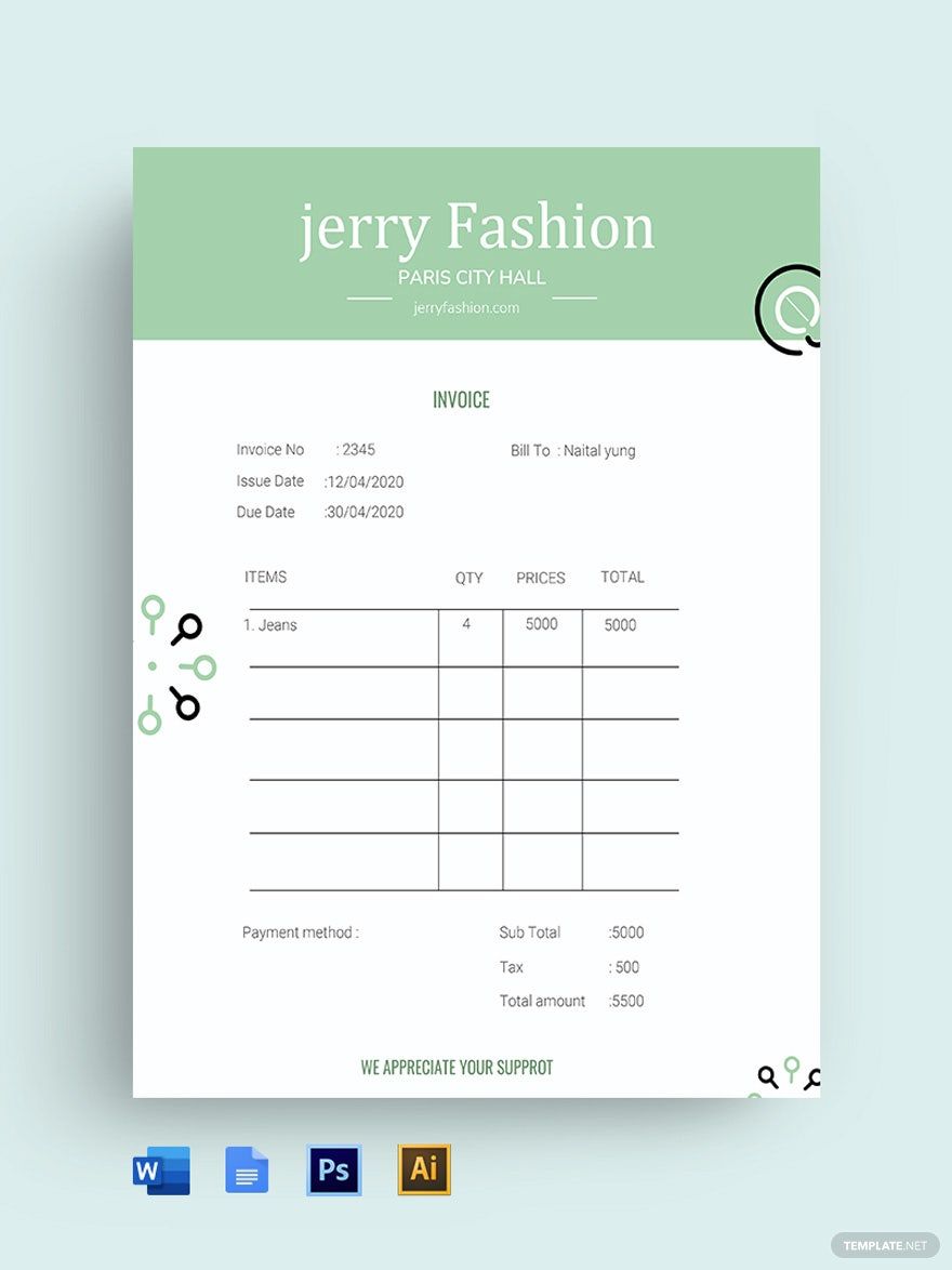 Fashion Store Invoice Template in Word, Google Docs, Excel, Google Sheets, Illustrator, Apple Pages