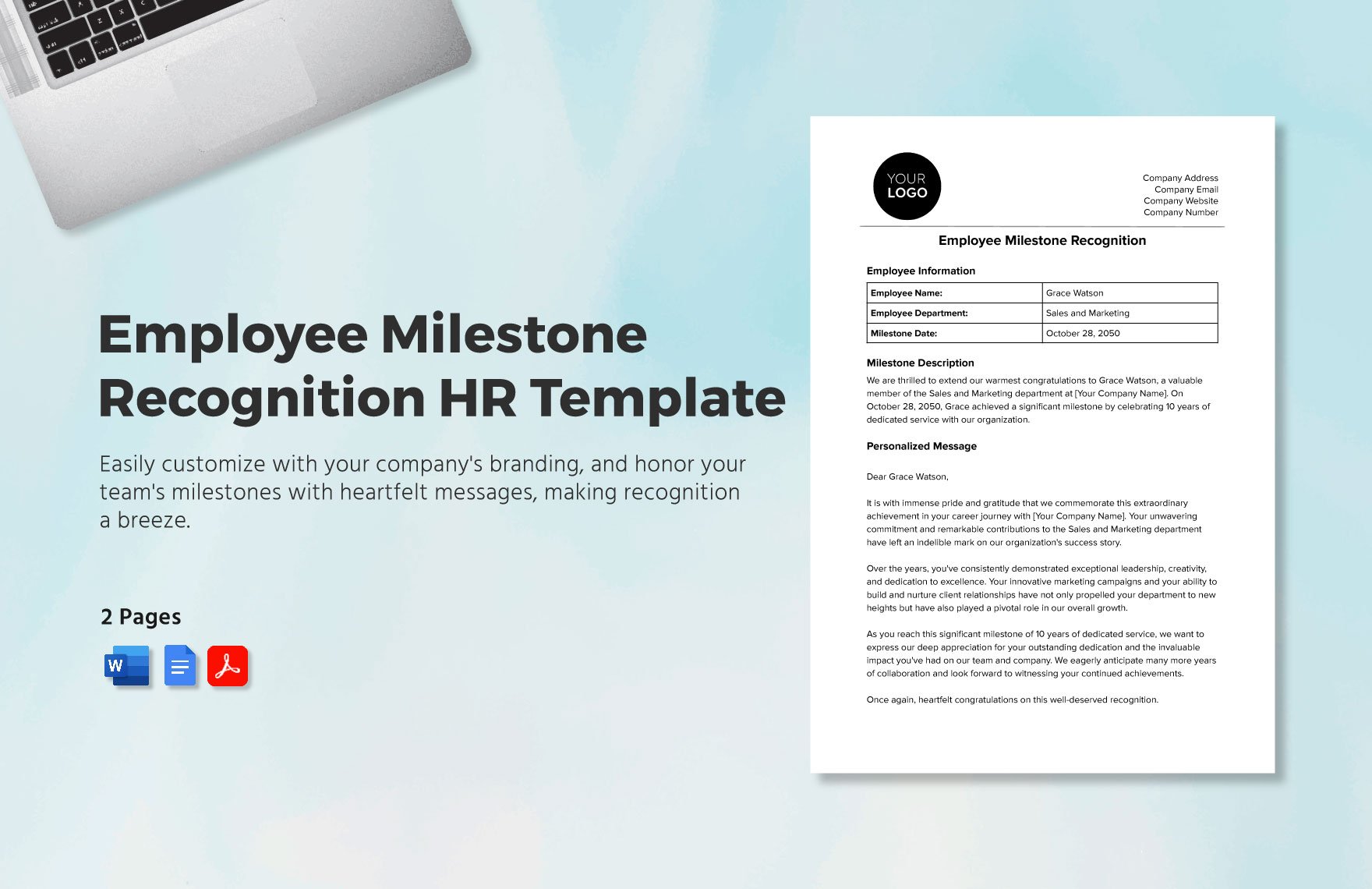 Employee Milestone Recognition HR Template in Word, Google Docs, PDF