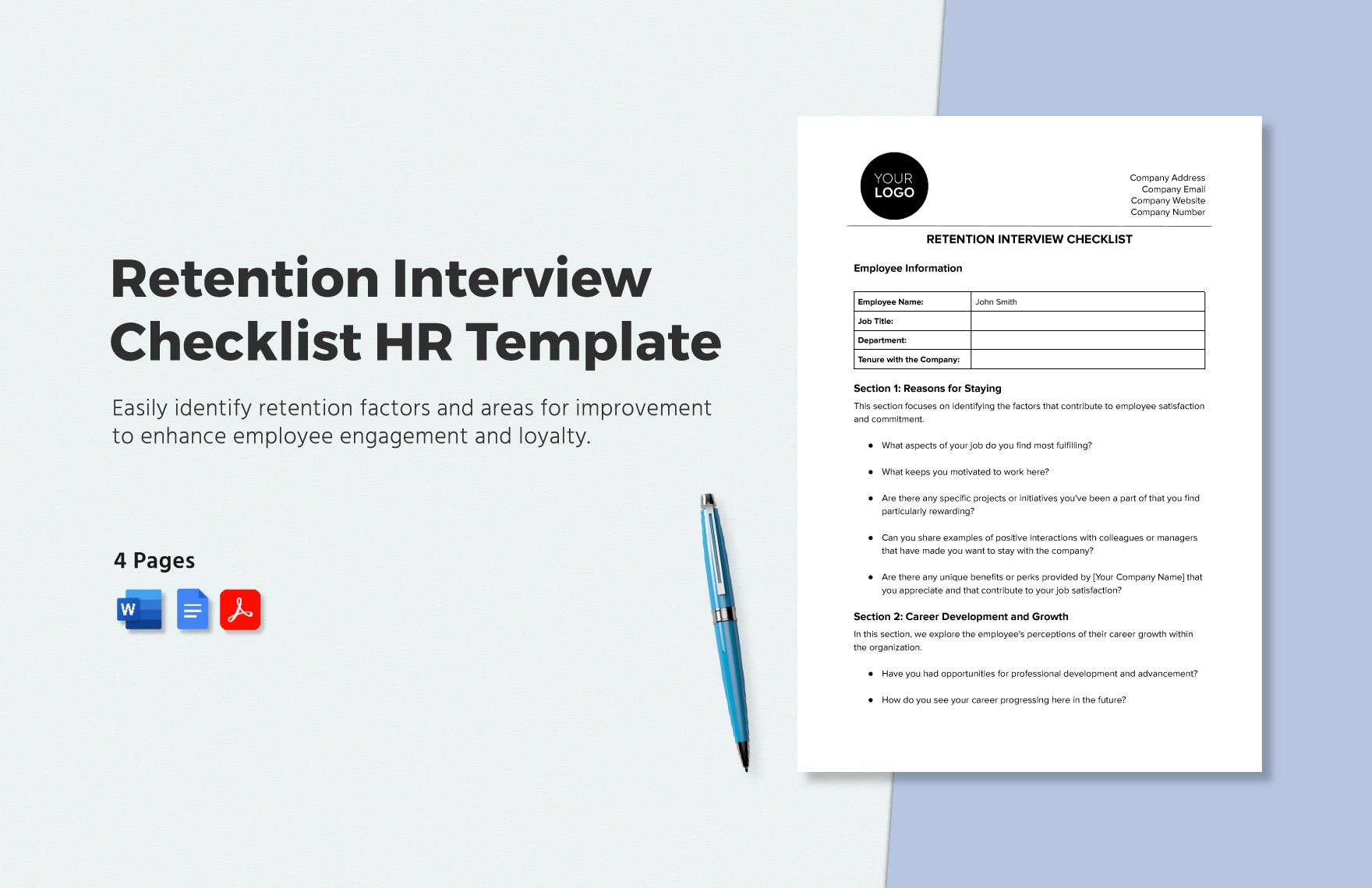 Retention Interview Checklist HR Template in Word, Google Docs, PDF