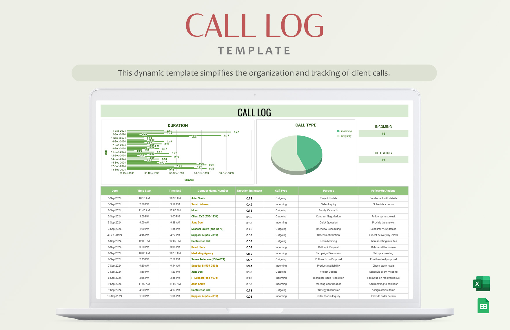 Free Call Log Sheet Templates Editable And Printable