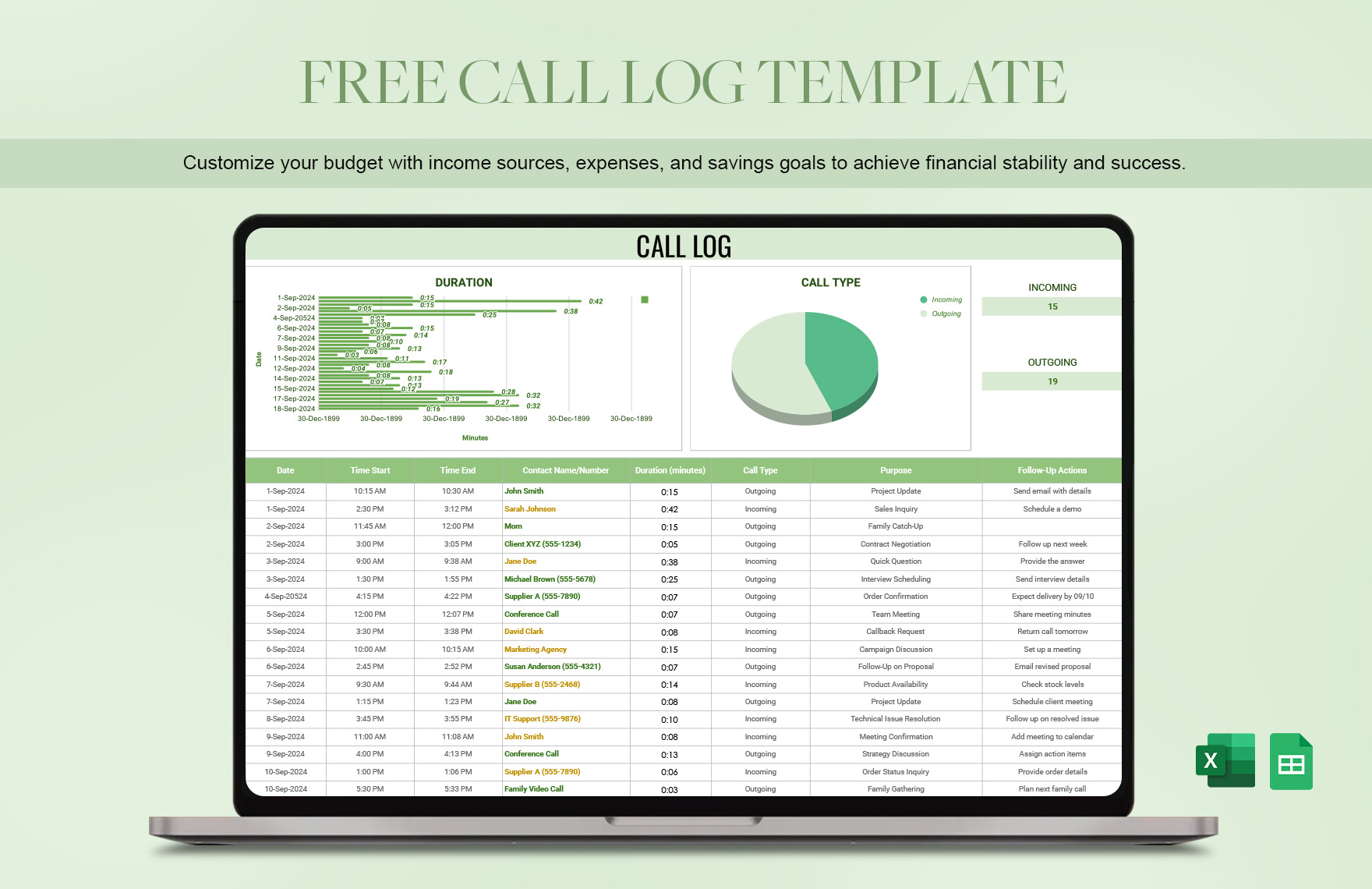 Free Call Log Template Download In Excel Google Sheets Template