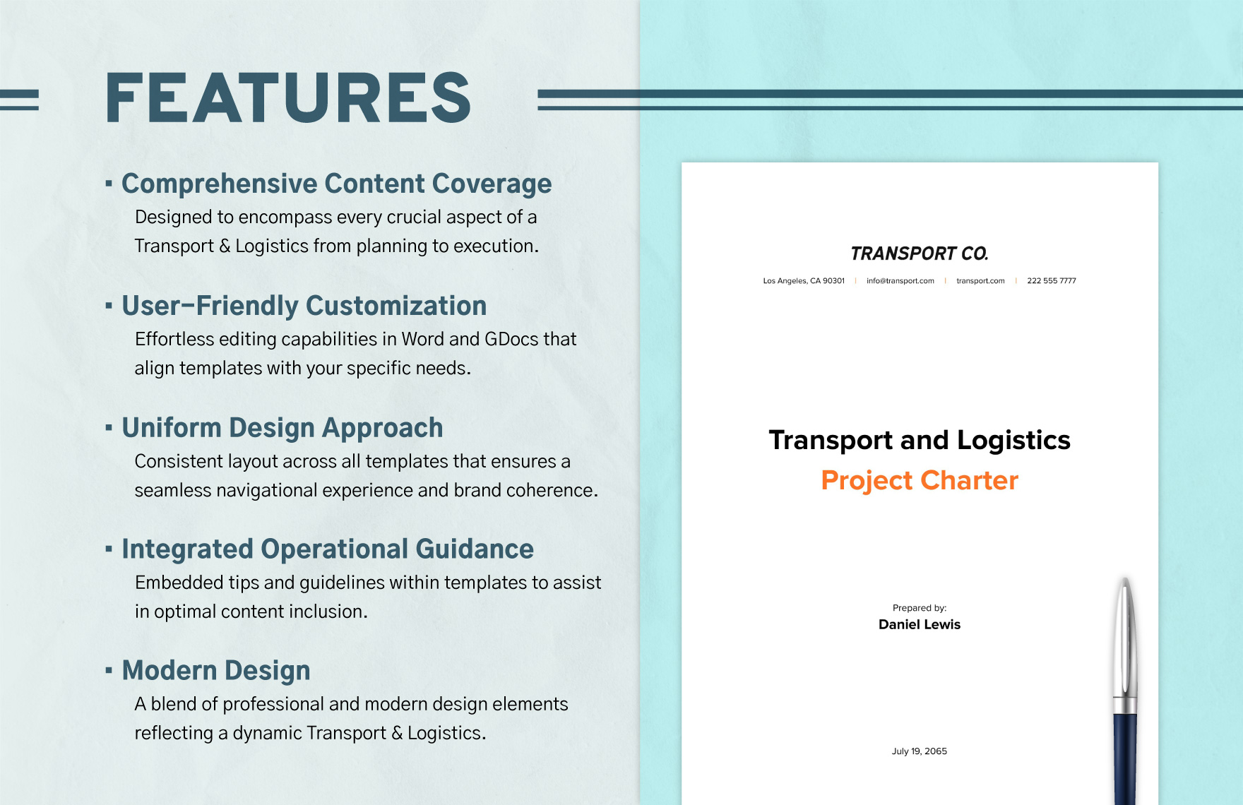 Transport and Logistics Project Charter Template
