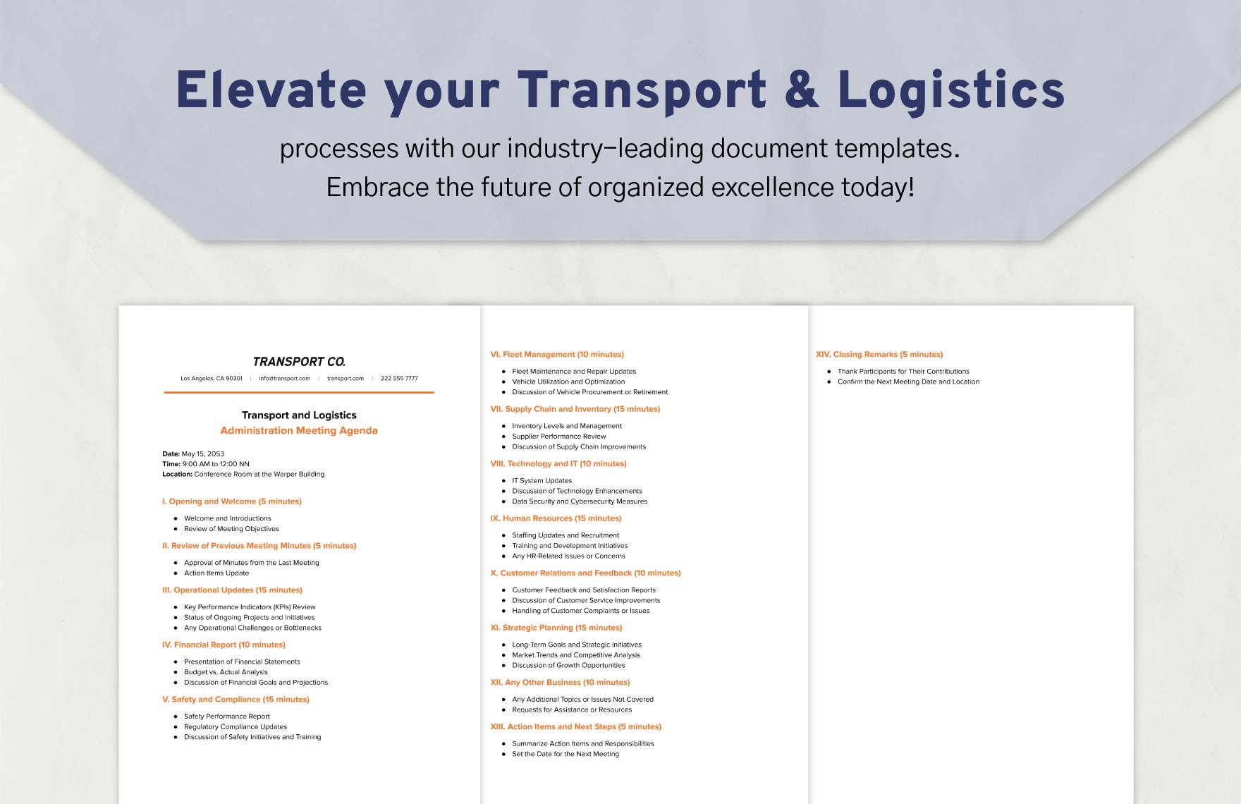 Transport and Logistics Administration Meeting Agenda Template