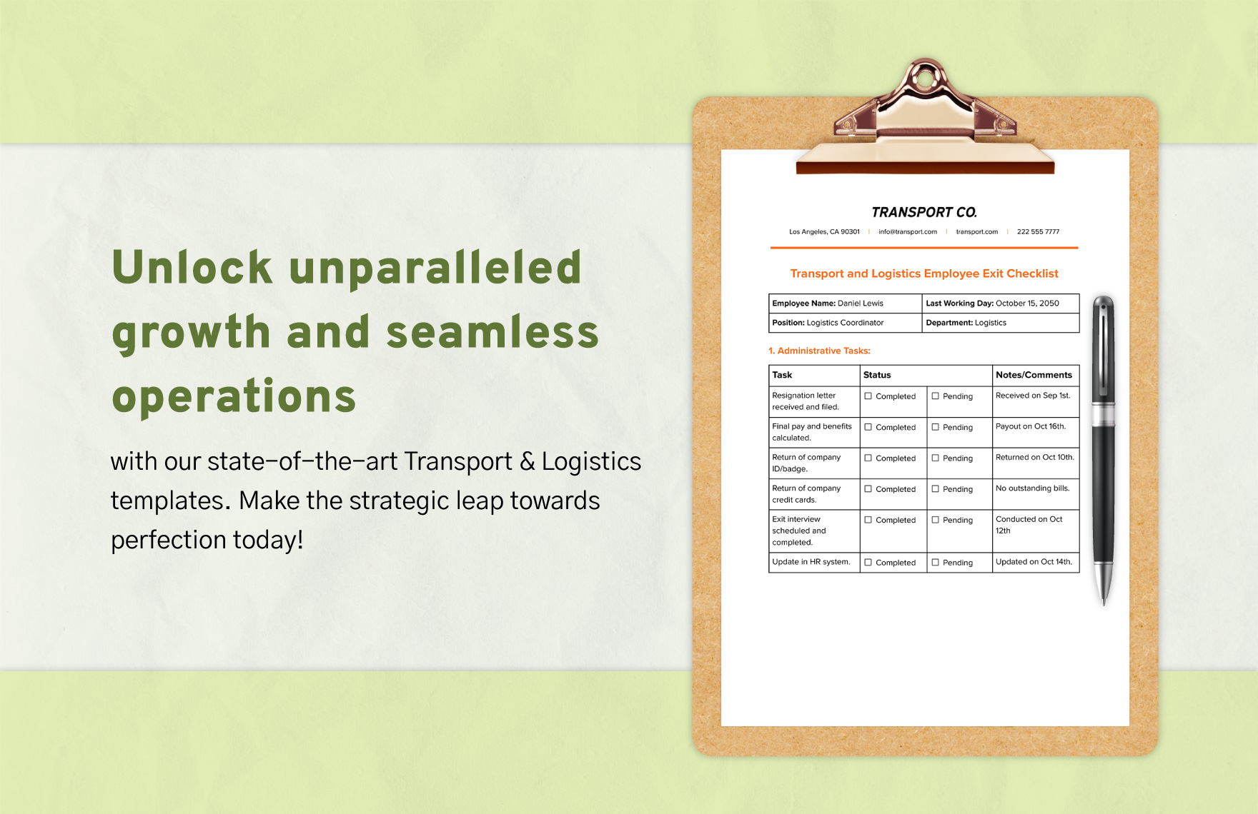 Transport and Logistics Employee Exit Checklist Template