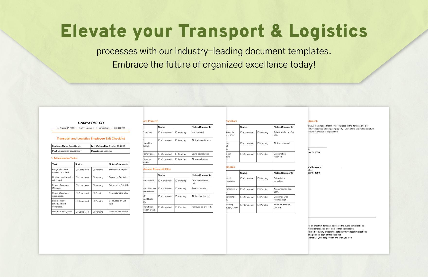 Transport and Logistics Employee Exit Checklist Template