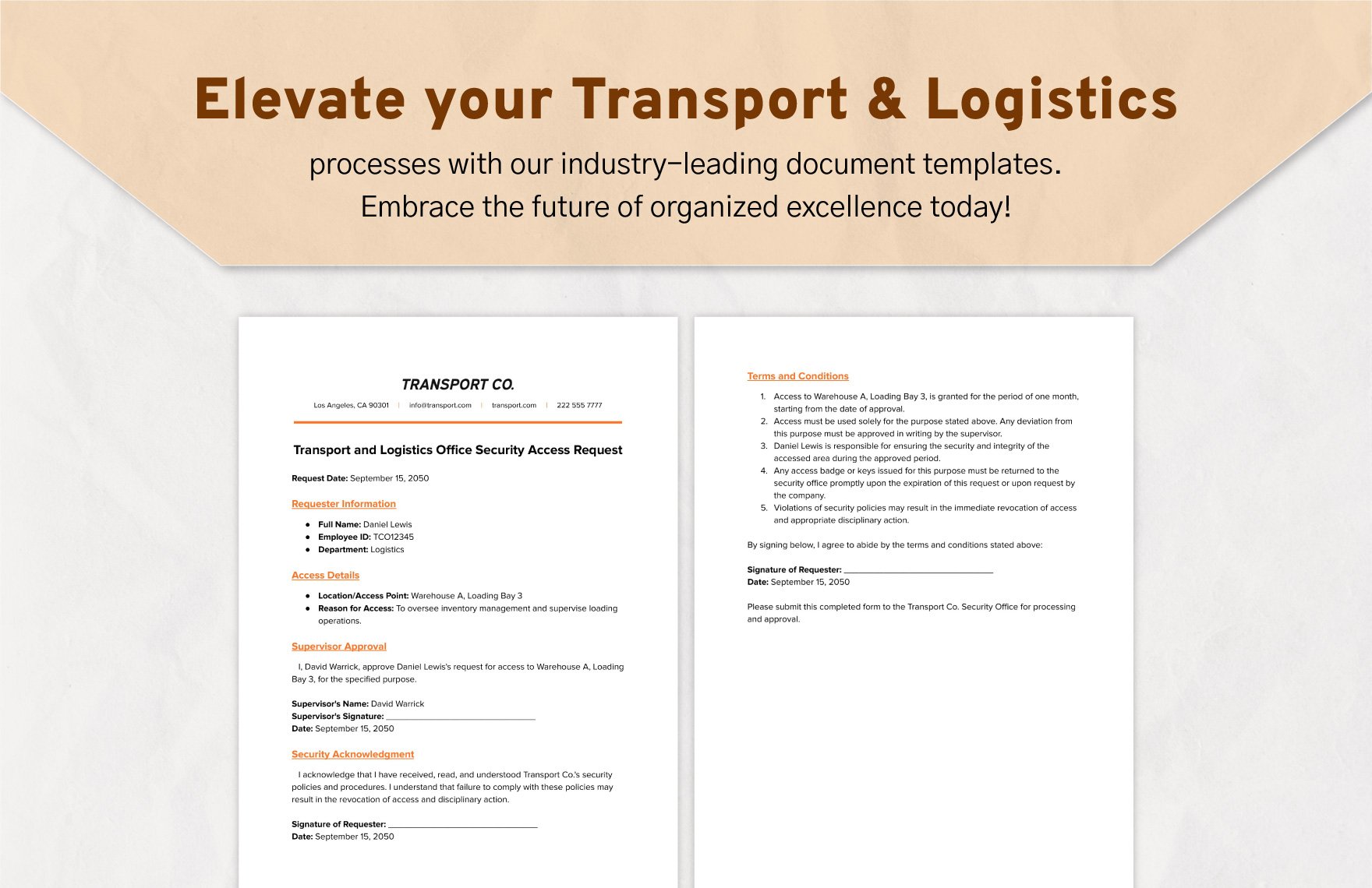 Transport and Logistics Office Security Access Request Template
