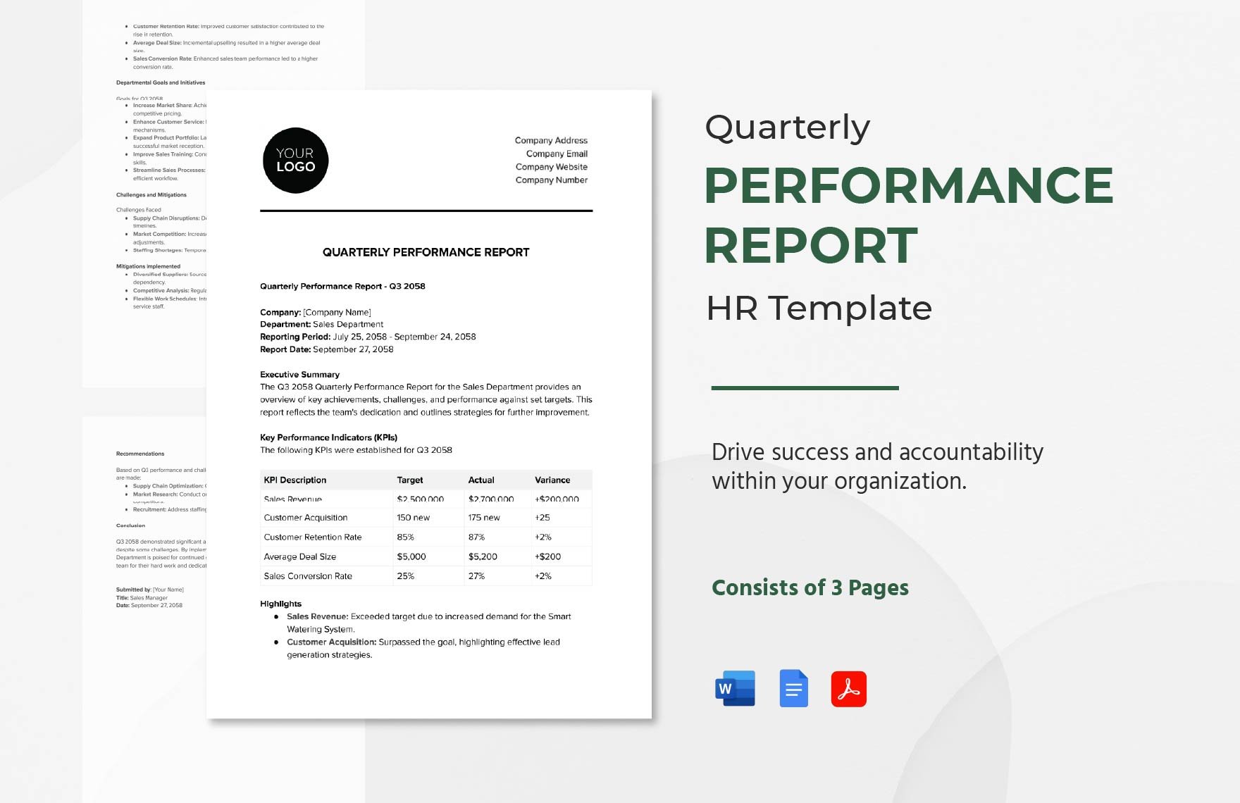 Quarterly Performance Report HR Template in Word, Google Docs, PDF