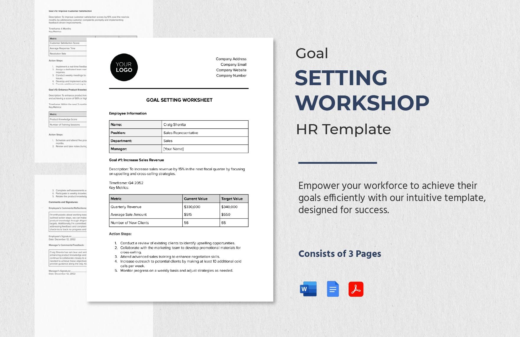 Goal Setting Worksheet HR Template in Word, Google Docs, PDF