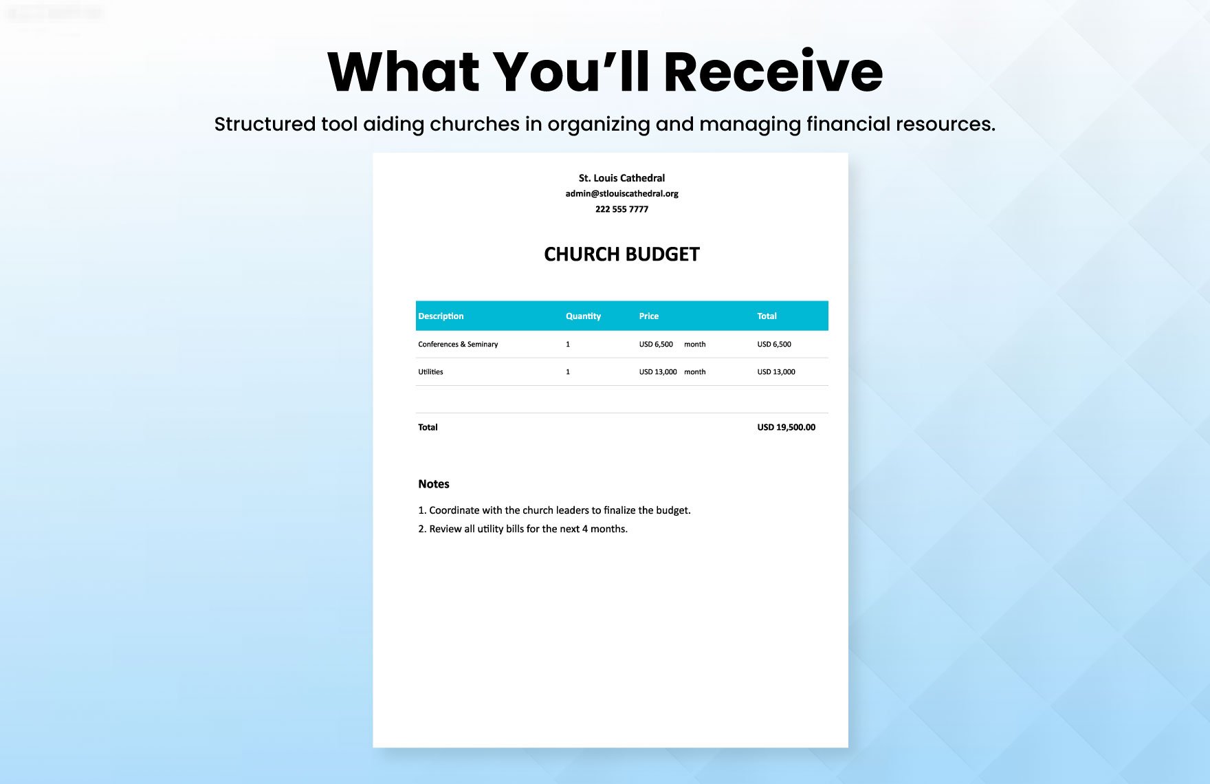 Church Budget Worksheet Template
