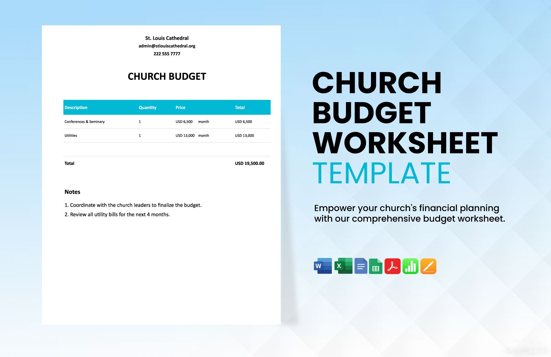 Church Budget Worksheet Template