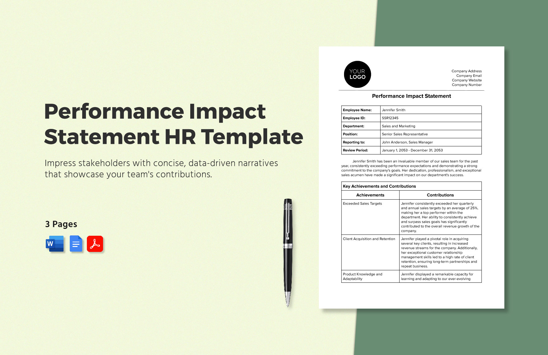 Performance Impact Statement HR Template in Word, Google Docs, PDF