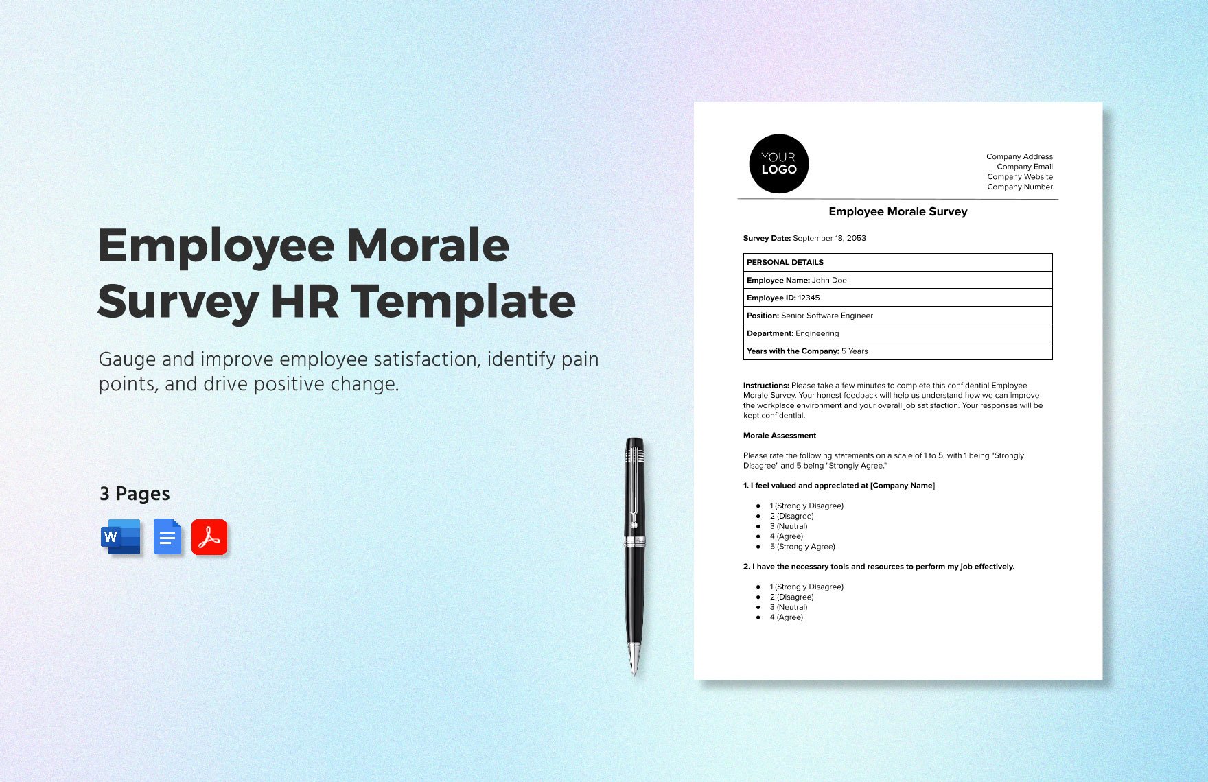 Employee Morale Survey HR Template
