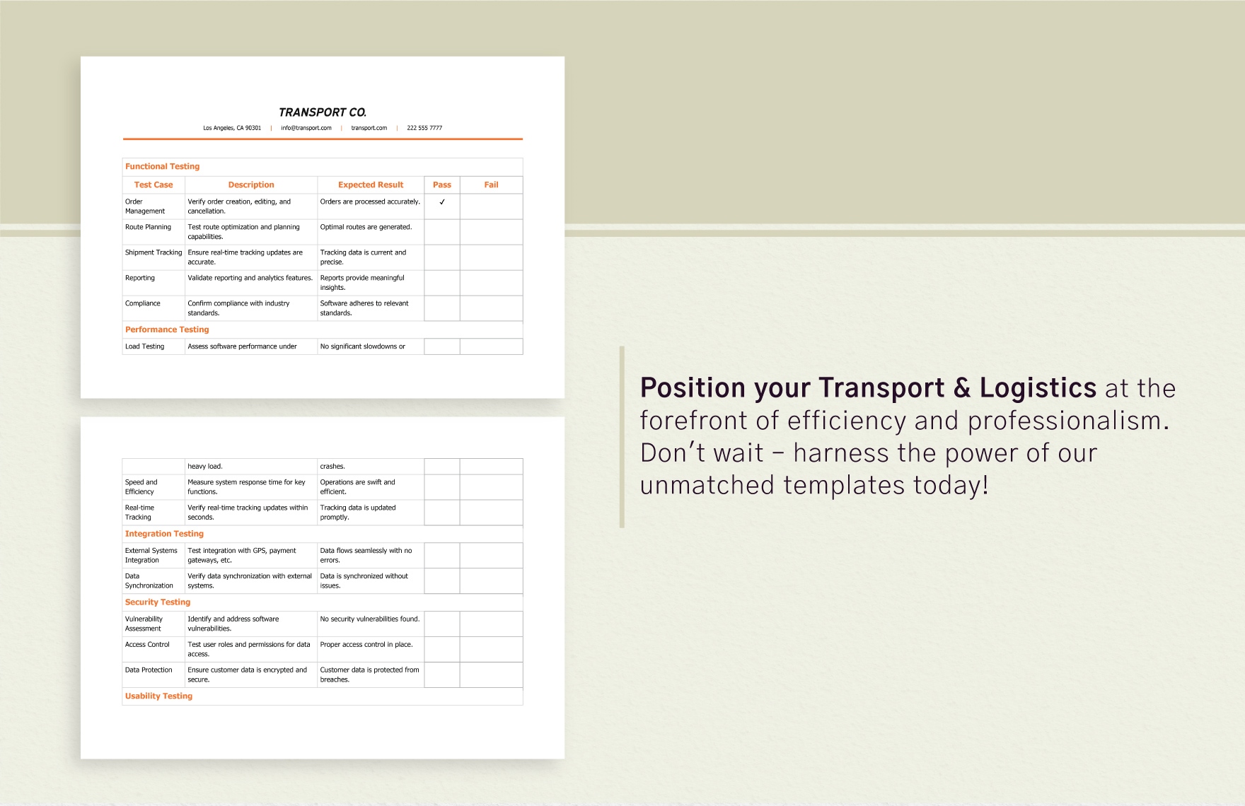 Transport and Logistics Software Testing Checklist Template