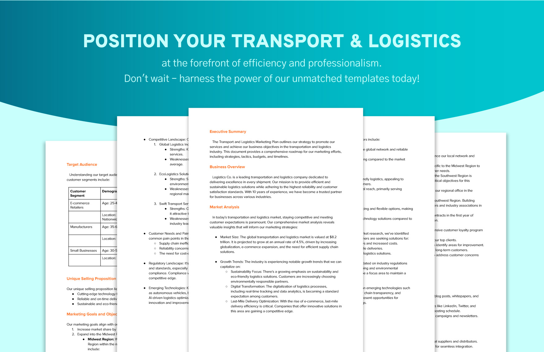 Transport and Logistics Marketing Plan Template