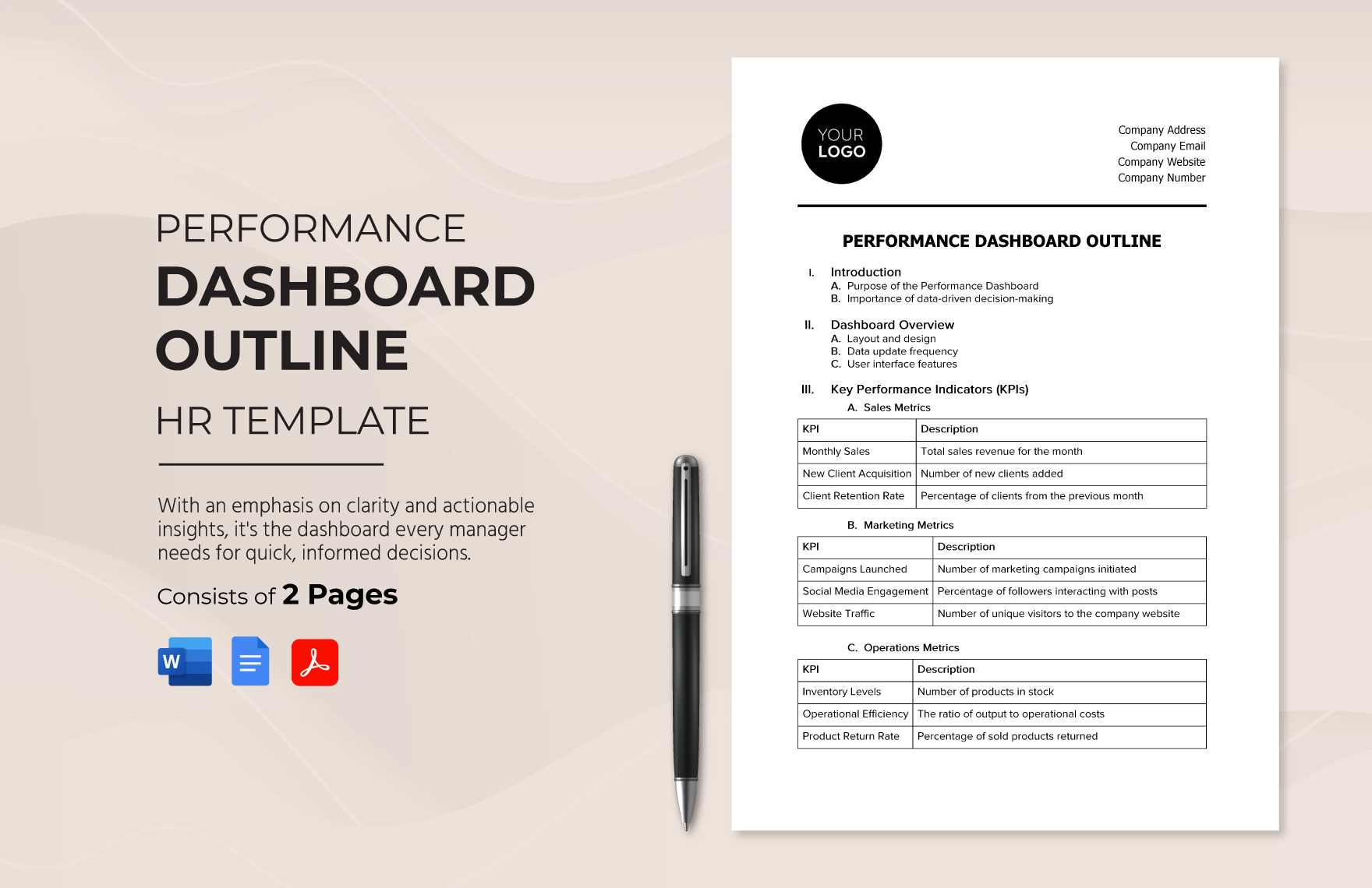 Performance Dashboard Outline HR Template in Word, Google Docs, PDF