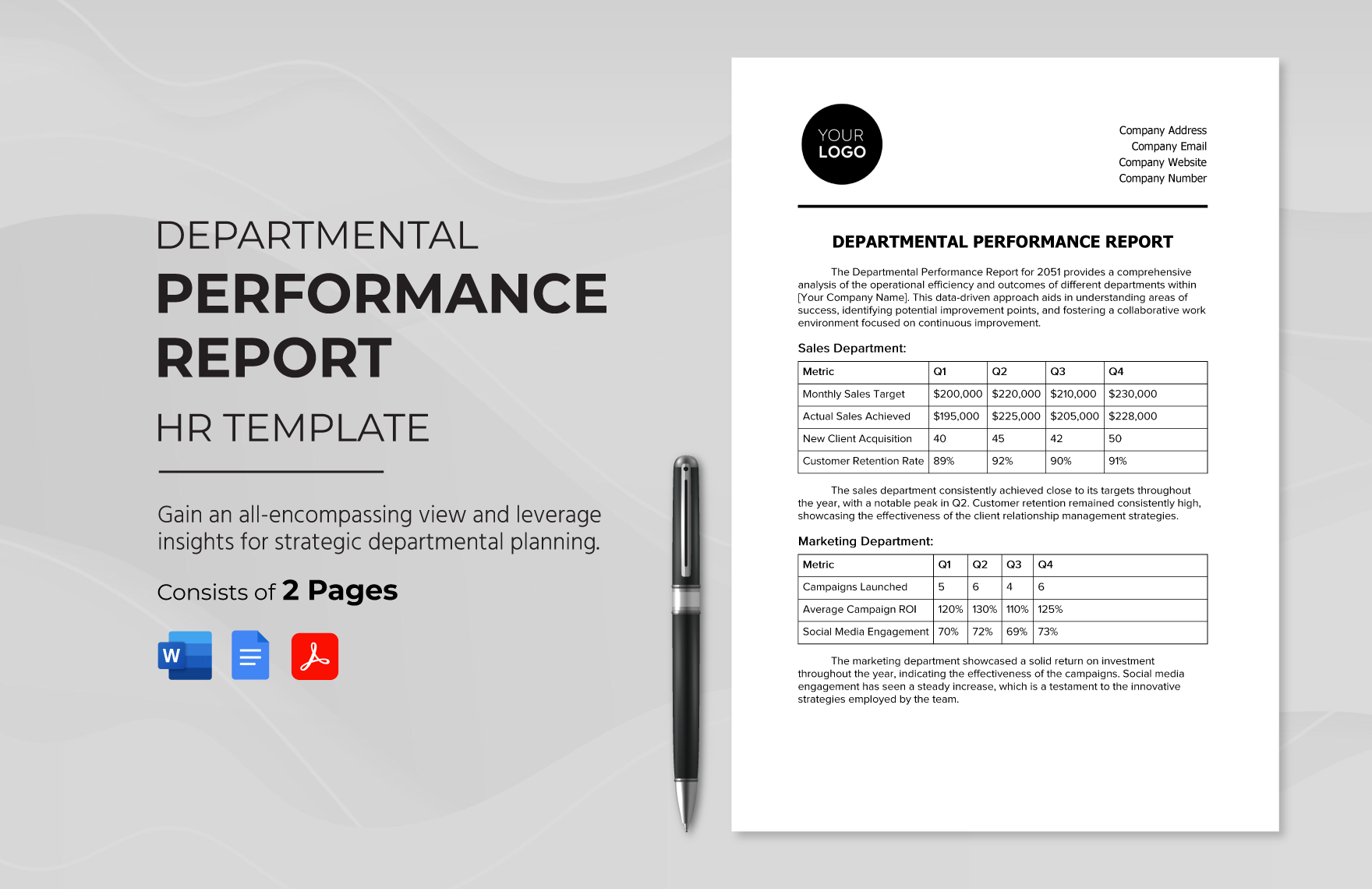 Departmental Performance Report HR Template