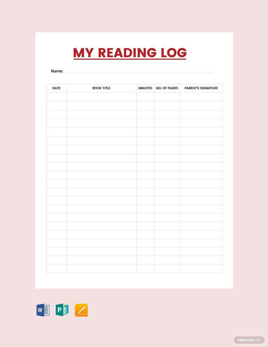 My Personal Reading Log Template in Word, Google Docs, Apple Pages, Publisher