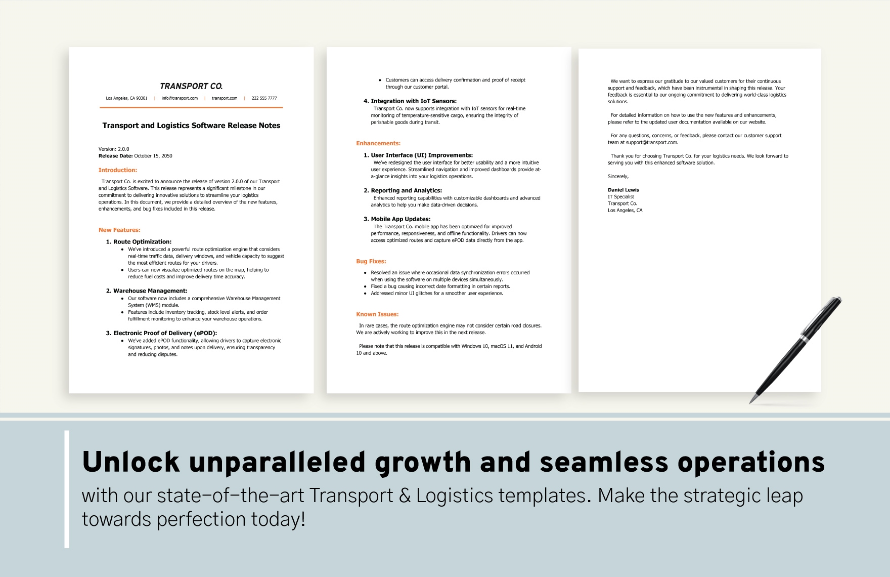 Transport and Logistics Software Release Notes Template