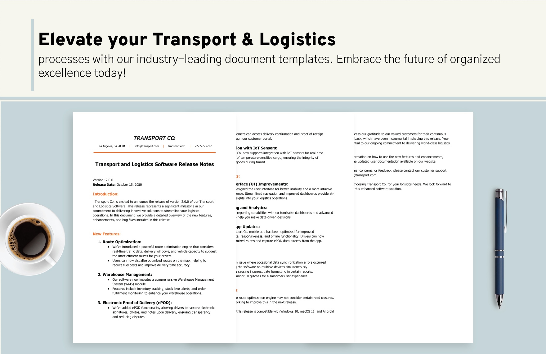 Transport and Logistics Software Release Notes Template
