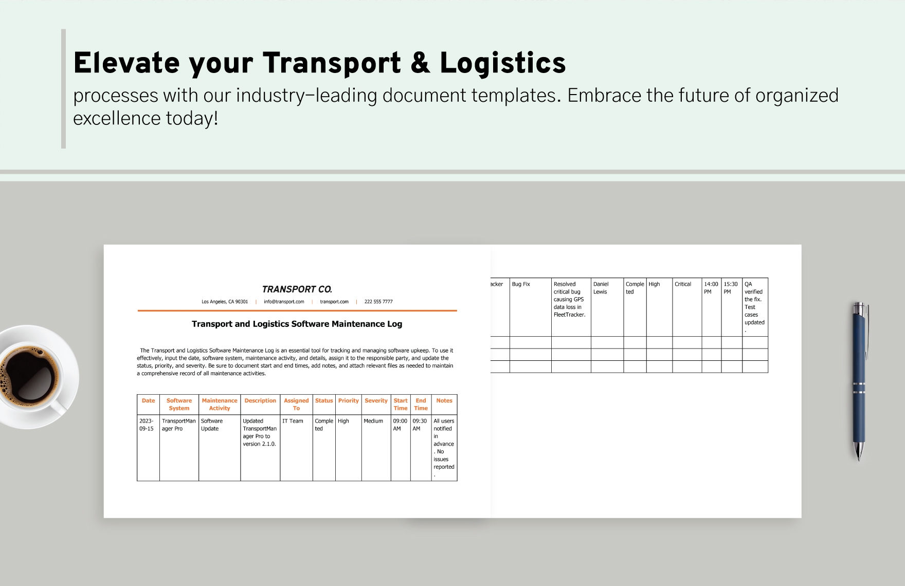 Transport and Logistics Software Maintenance Log Template