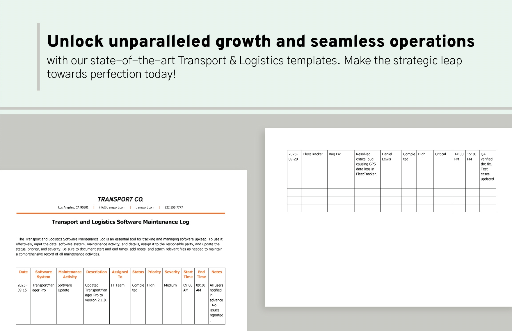 Transport and Logistics Software Maintenance Log Template