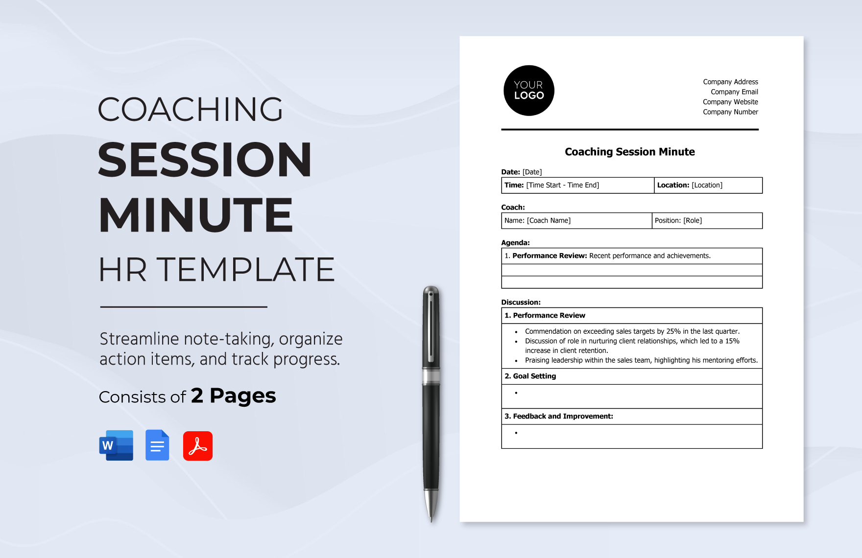 Coaching Session Minute HR Template in Word, Google Docs, PDF