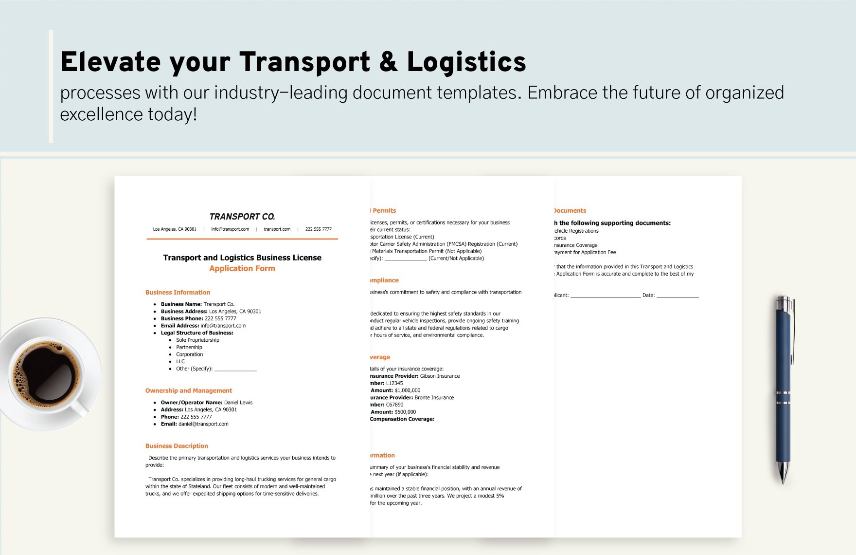 Transport and Logistics Business License Application Form Template